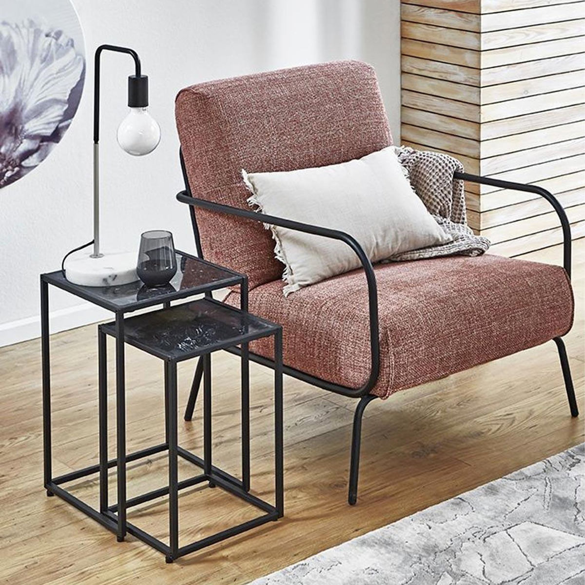 Paris Prix Lot de 2 Tables d'Appoint Effet Marbre  Silvia  50cm Noir