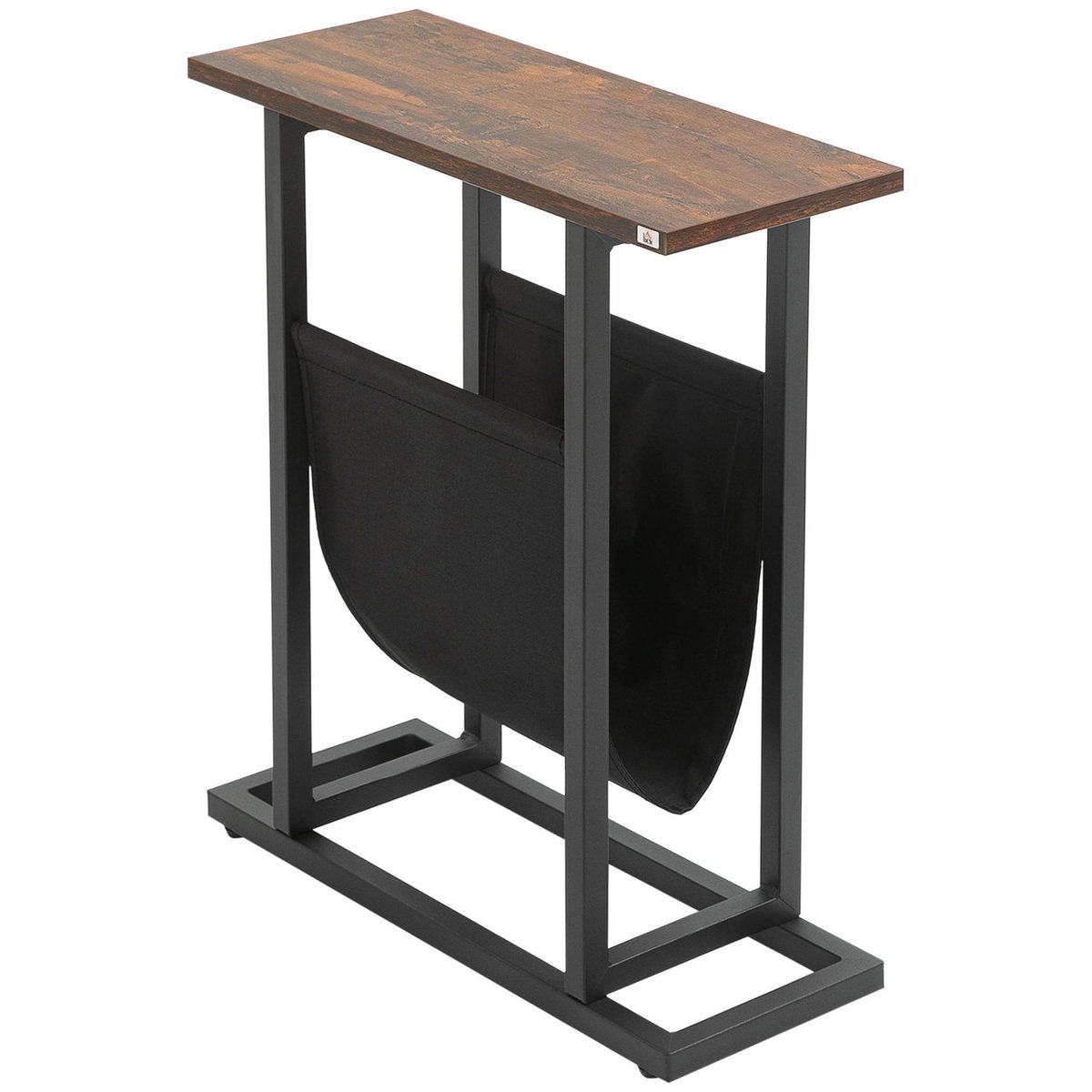 HOMCOM Guéridon bout de canapé table basse d'appoint - porte-revue tissu noir - châssis métal noir plateau aspect bois