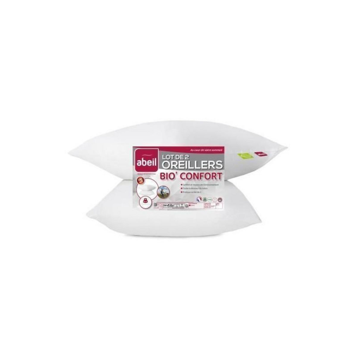 ABEIL ABEIL Lot de 2 Oreillers Bio Confort - 60 x 60 cm - Blanc