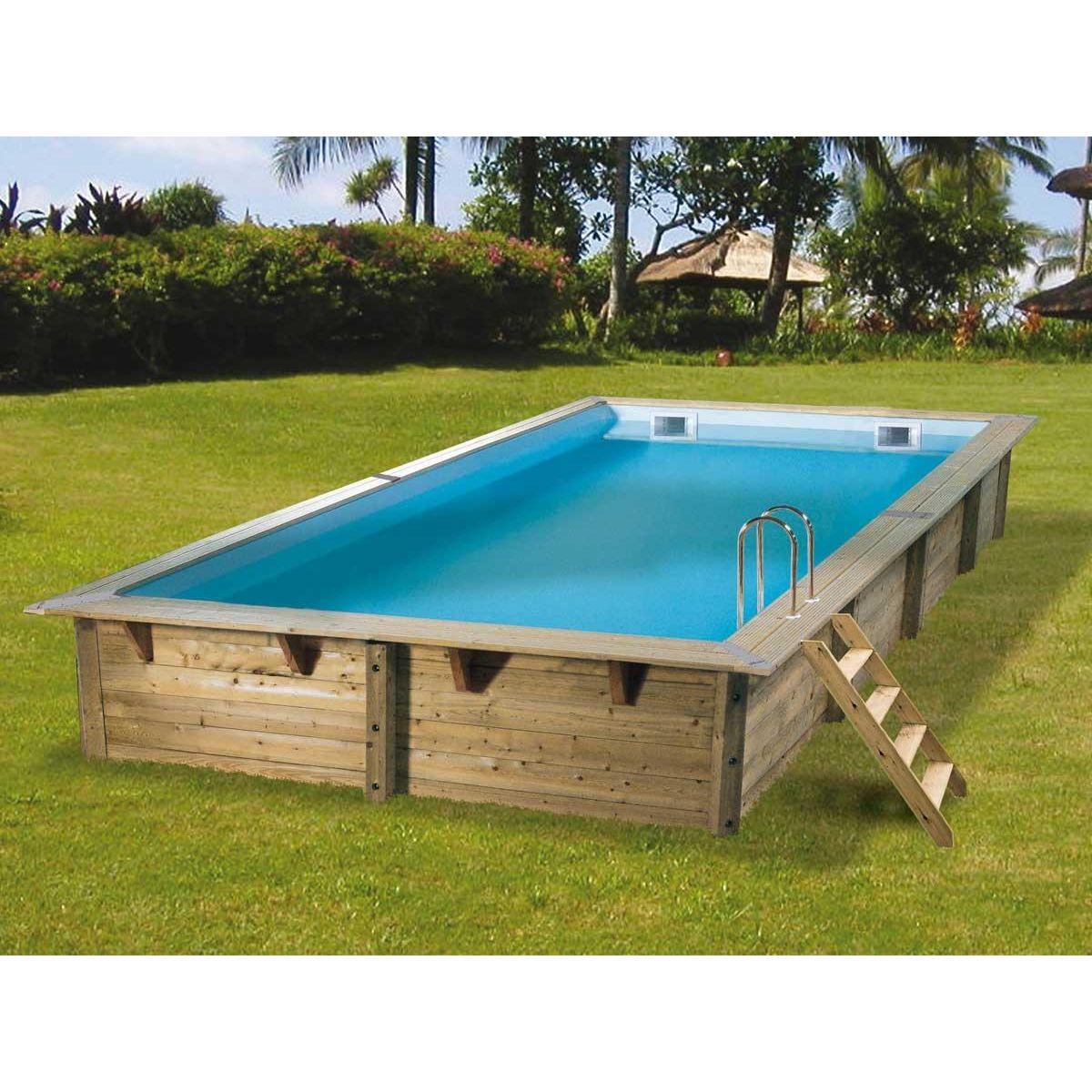Ubbink Piscine bois Linéa 6,50 x 3,50 x 1,40 m - Liner gris - Ubbink