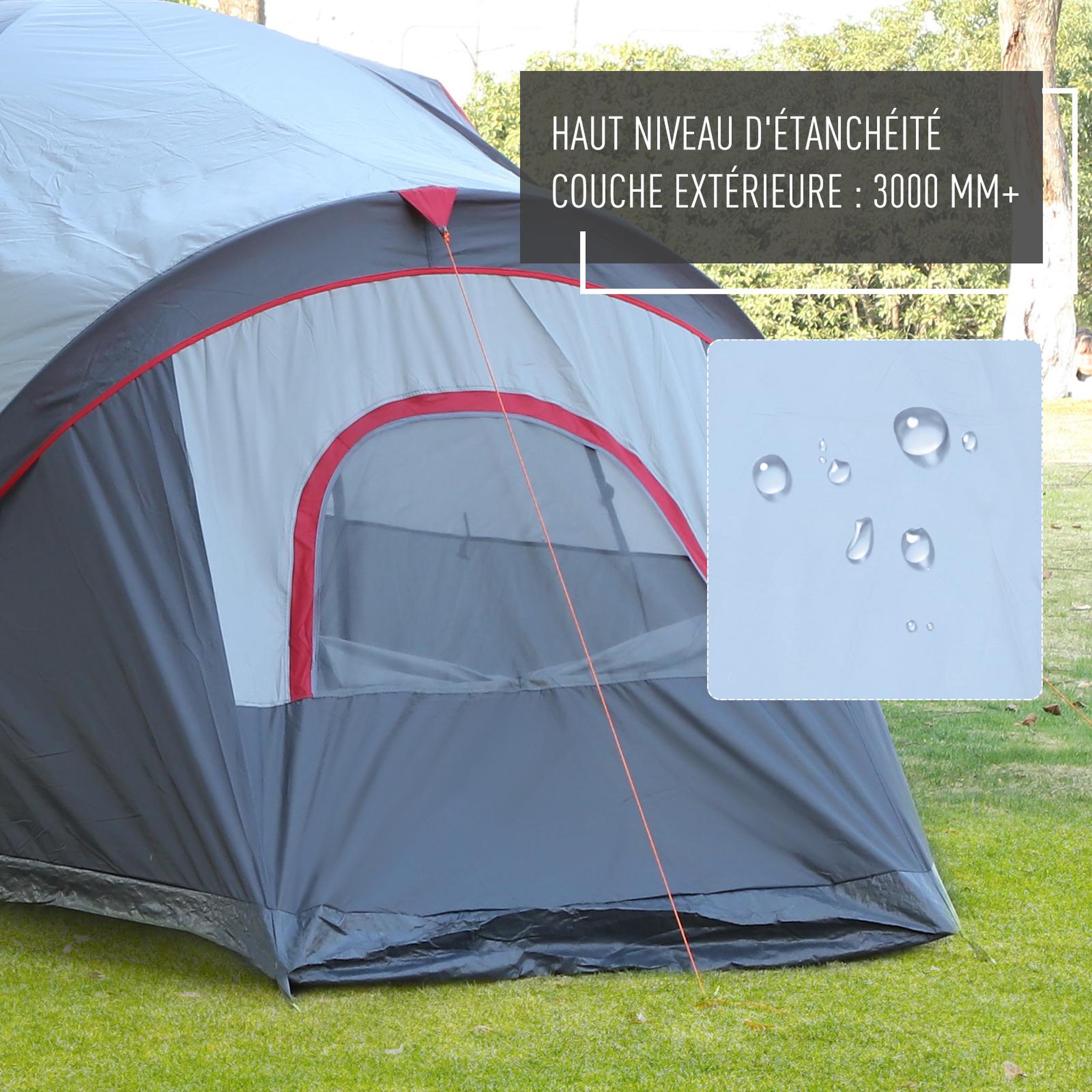 Voir la diapositive 4 : OUTSUNNY Tente de camping familiale 5-6 pers. - grande porte + 3 fenêtres - dim. 4,55L x 2,3l x 1,8H m fibre verre polyester oxford gris