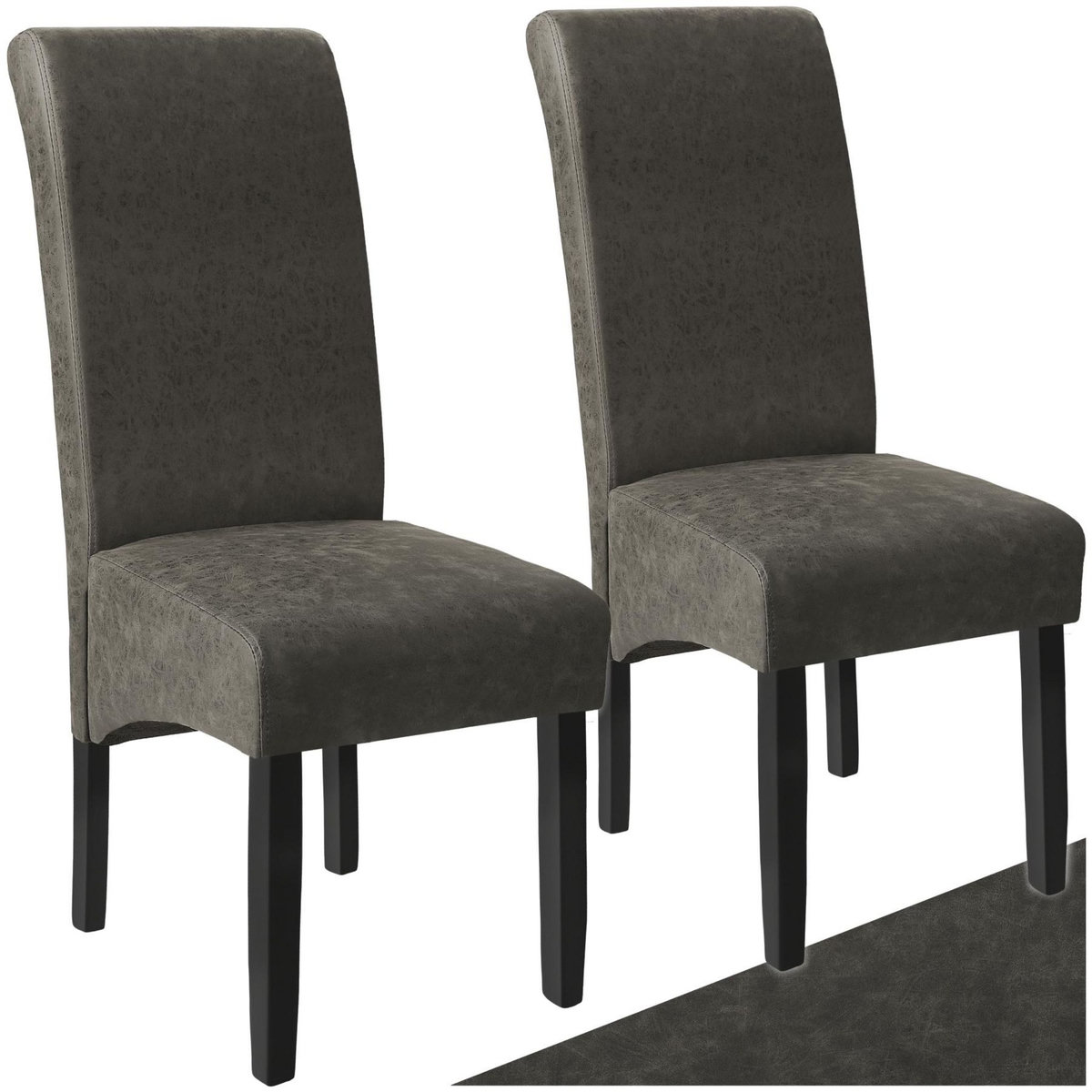 tectake Chaise de salle à manger avec revêtement en cuir synthétique gris marbré Lot de 2