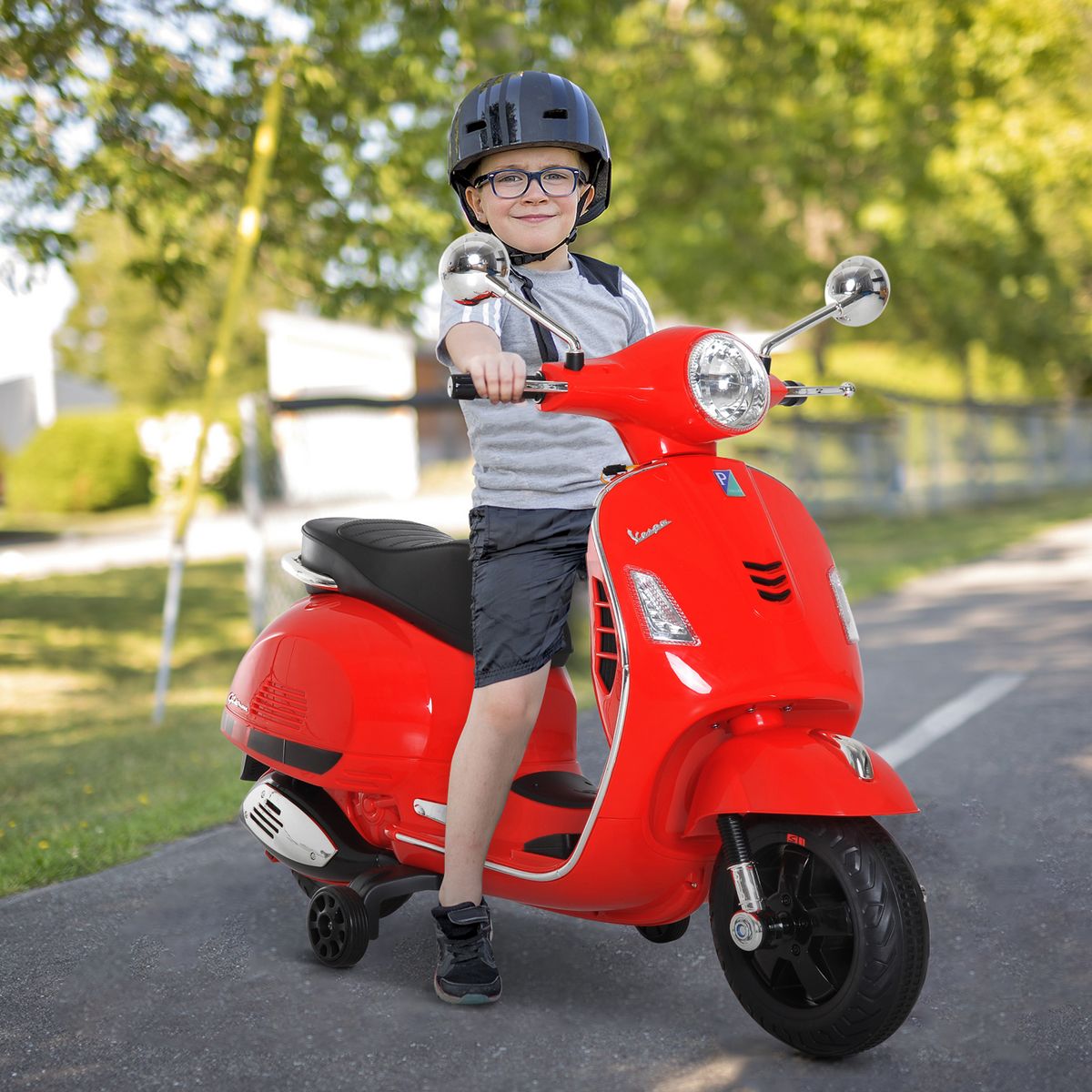HOMCOM Scooter moto électrique enfants 6 V dim. 102L x 51l x 76H cm musique MP3 port USB klaxon phare feu AR rouge Vespa