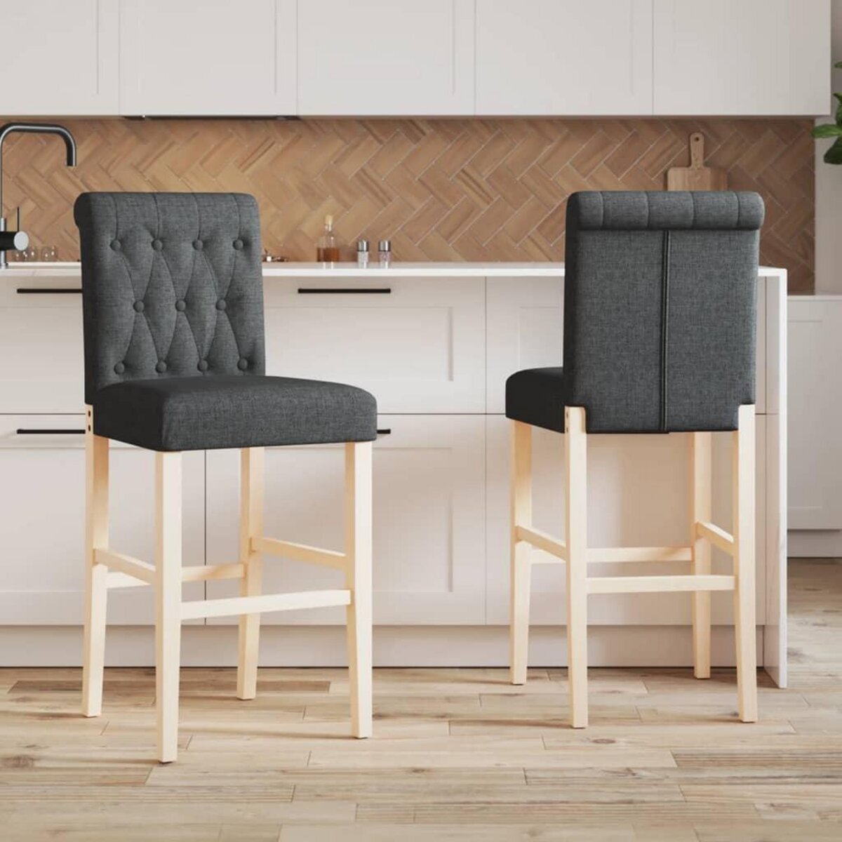 VIDAXL Chaises de bar lot de 2 bois massif d'hevea et tissu