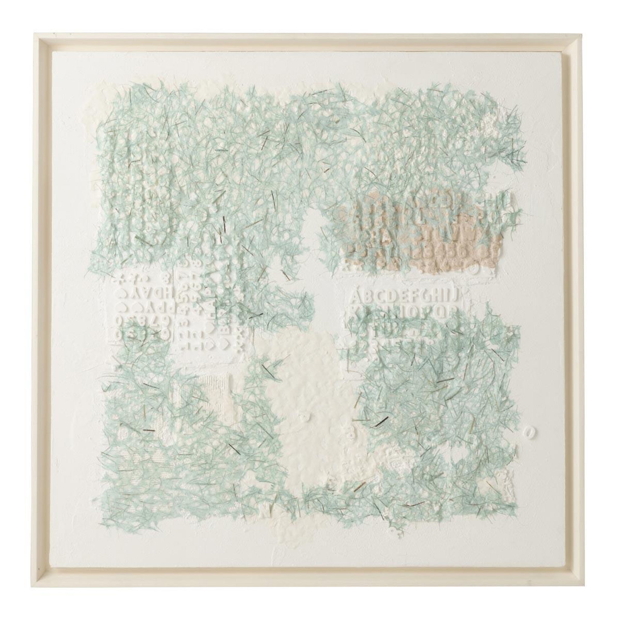 J-LINE Tableau déco  plâtre  86x86cm blanc & vert clair