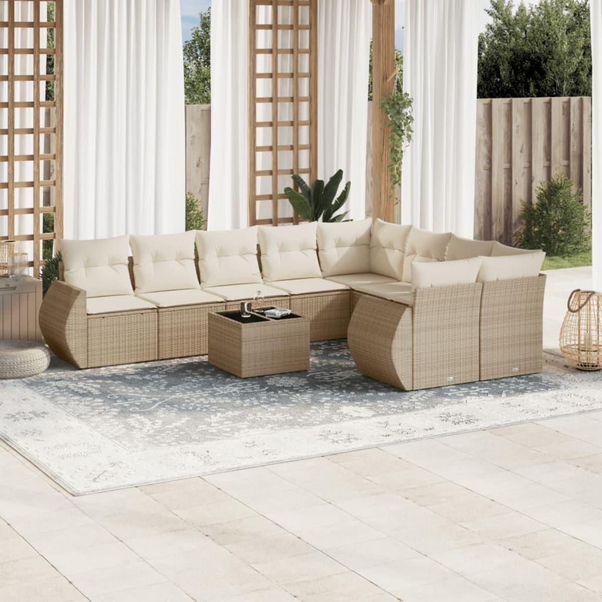 VIDAXL Salon de jardin avec coussins 10 pcs beige resine tressee