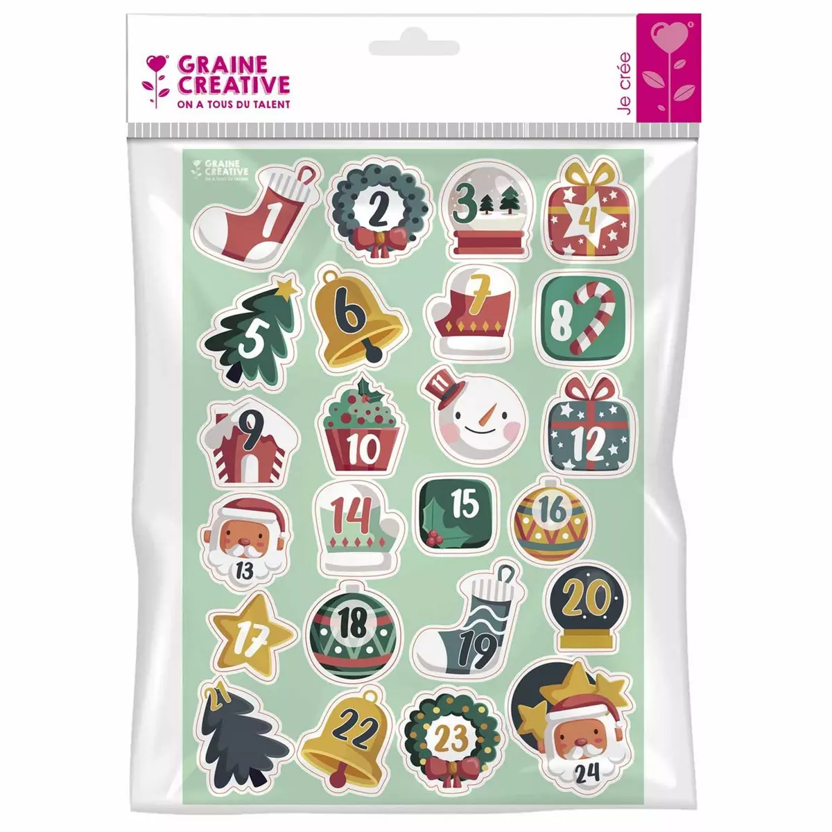 Graine créative 24 stickers Calendrier de l' Avent - Happy Christmas