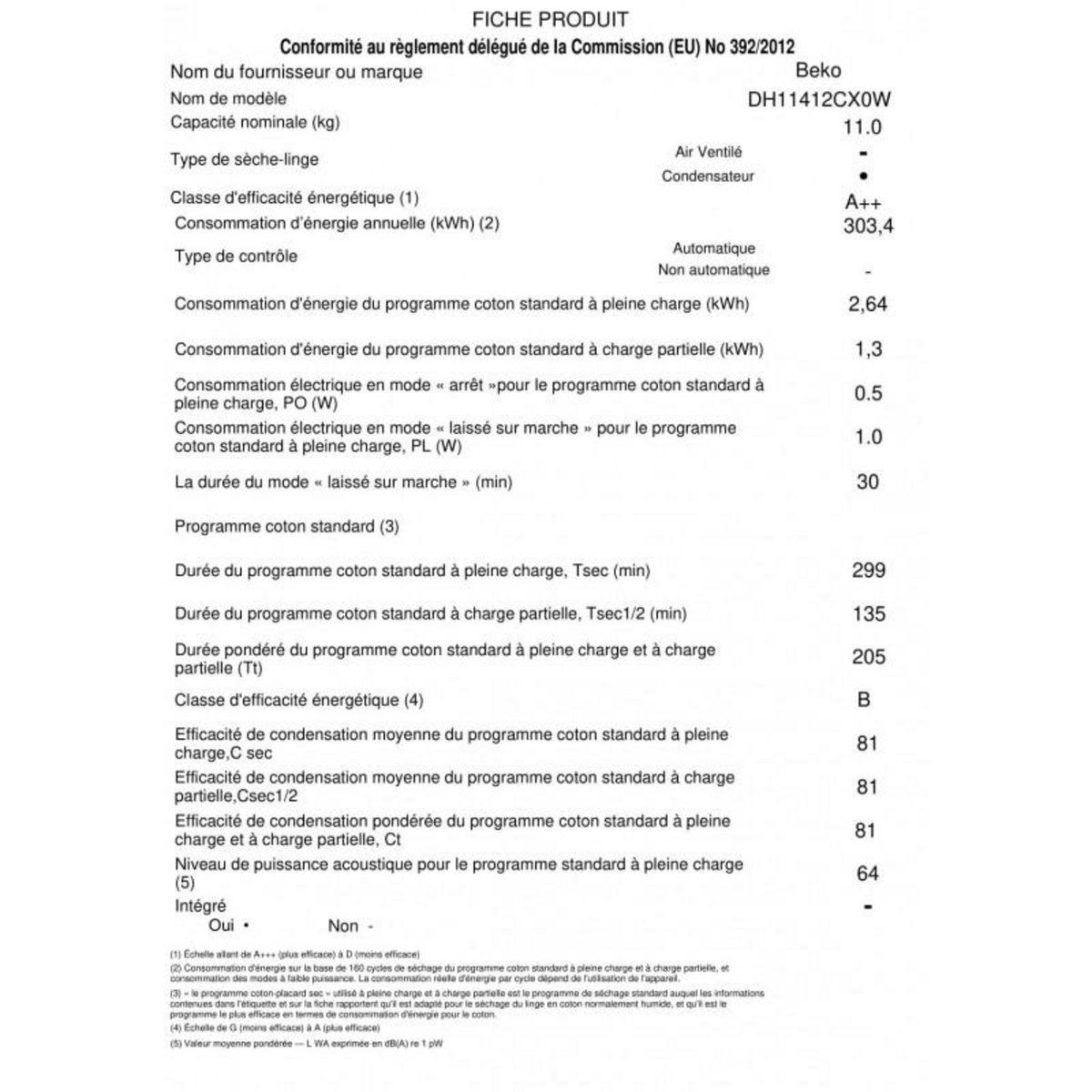 Beko Sèche-linge pompe à chaleur à condensation 11kg - dh11412cx0w
