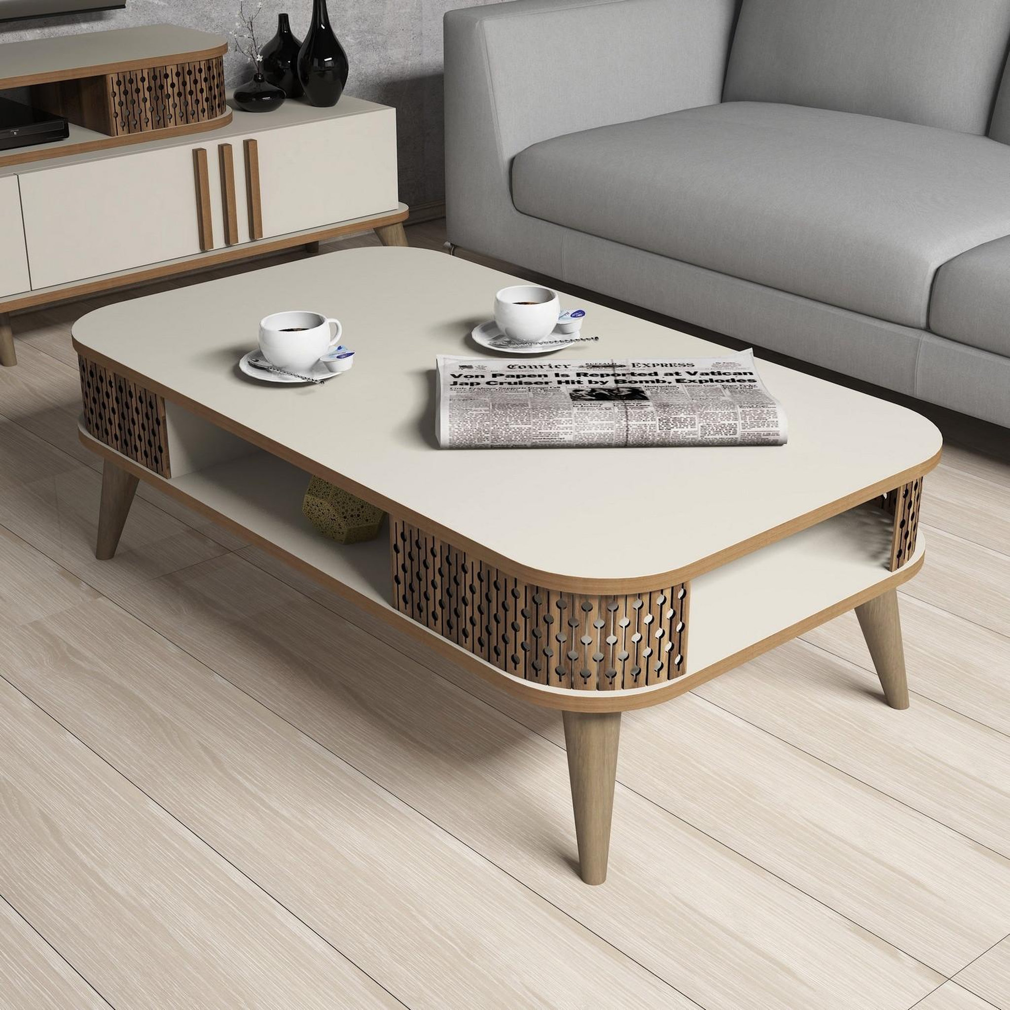 Voir la diapositive 2 : Habitat et Jardin Table basse en bois  eylül  - 105 x 60 x 34 cm - crème