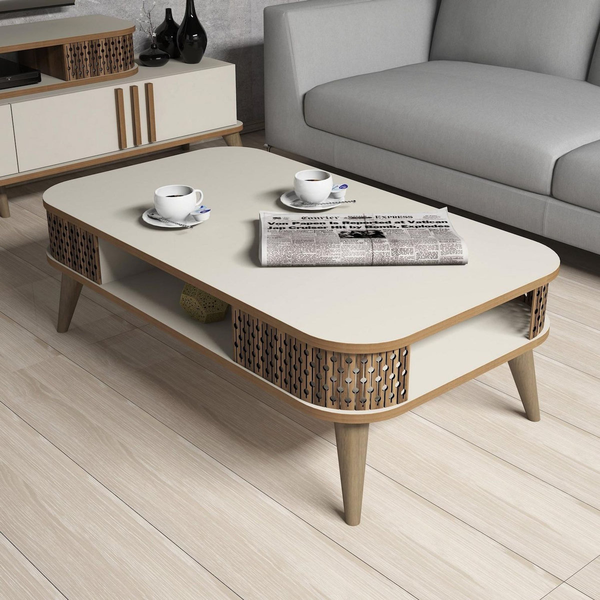 Habitat et Jardin Table basse en bois  Eylül  - 105 x 60 x 34 cm - Crème