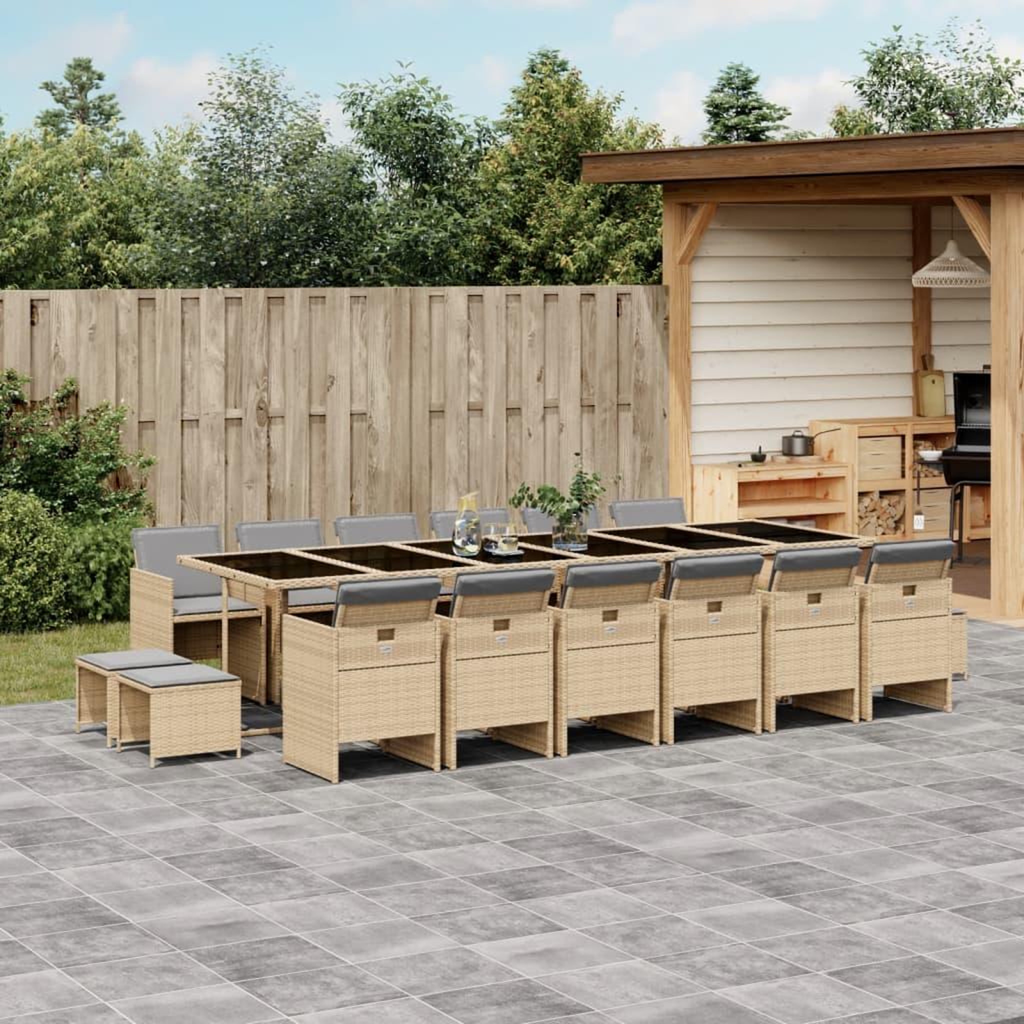 VIDAXL Ensemble a manger de jardin et coussins 17 pcs melange beige