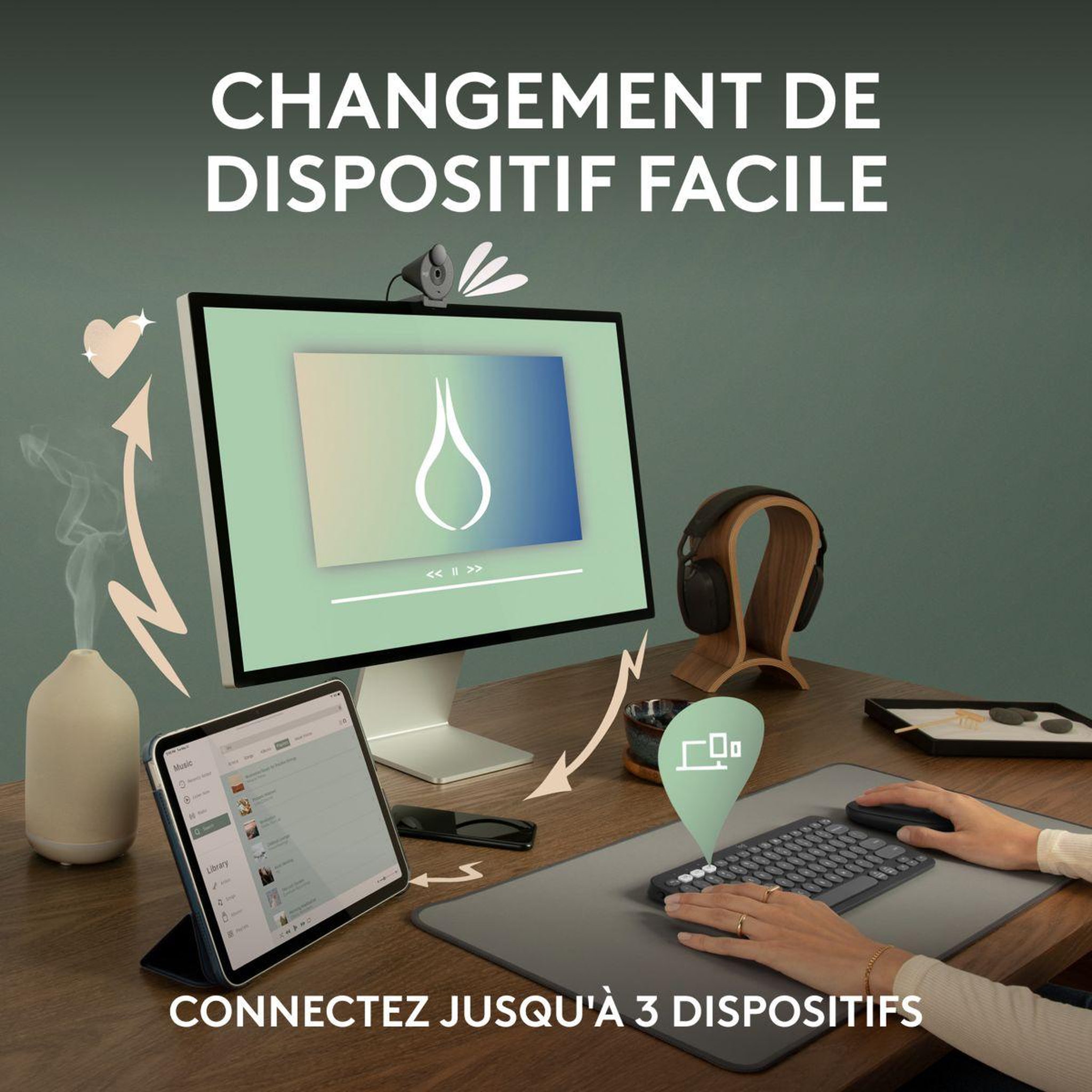 Voir la diapositive 3 : Logitech Clavier sans fil Pebble 2 K380s Blanc cassé