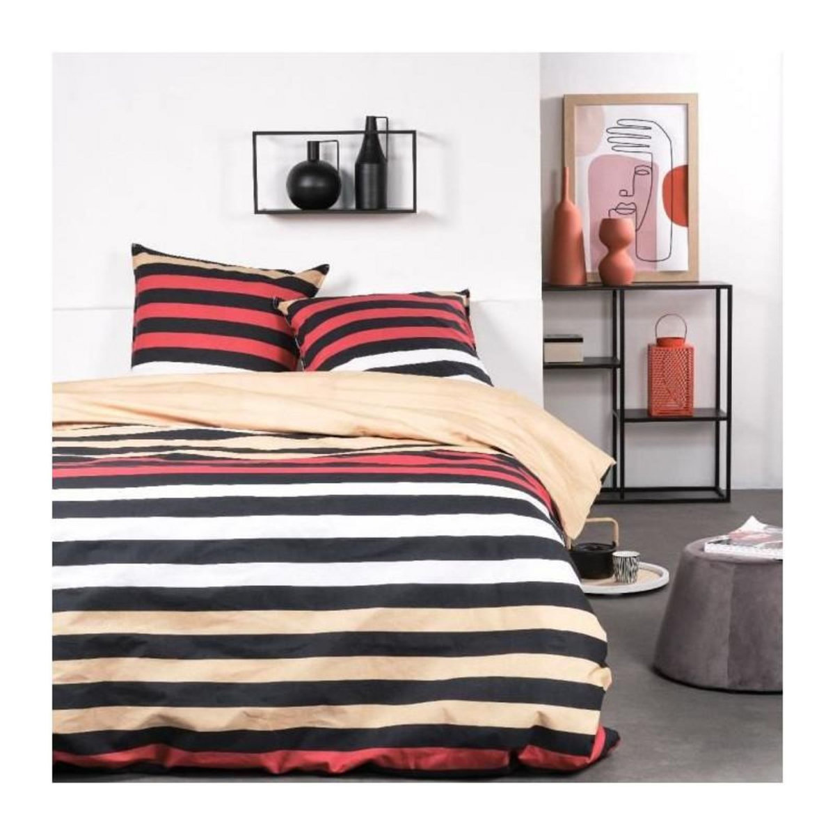 Today Parure de lit - TODAY Sunshine - 240x260 cm - 2 personnes - coton imprimé rayé