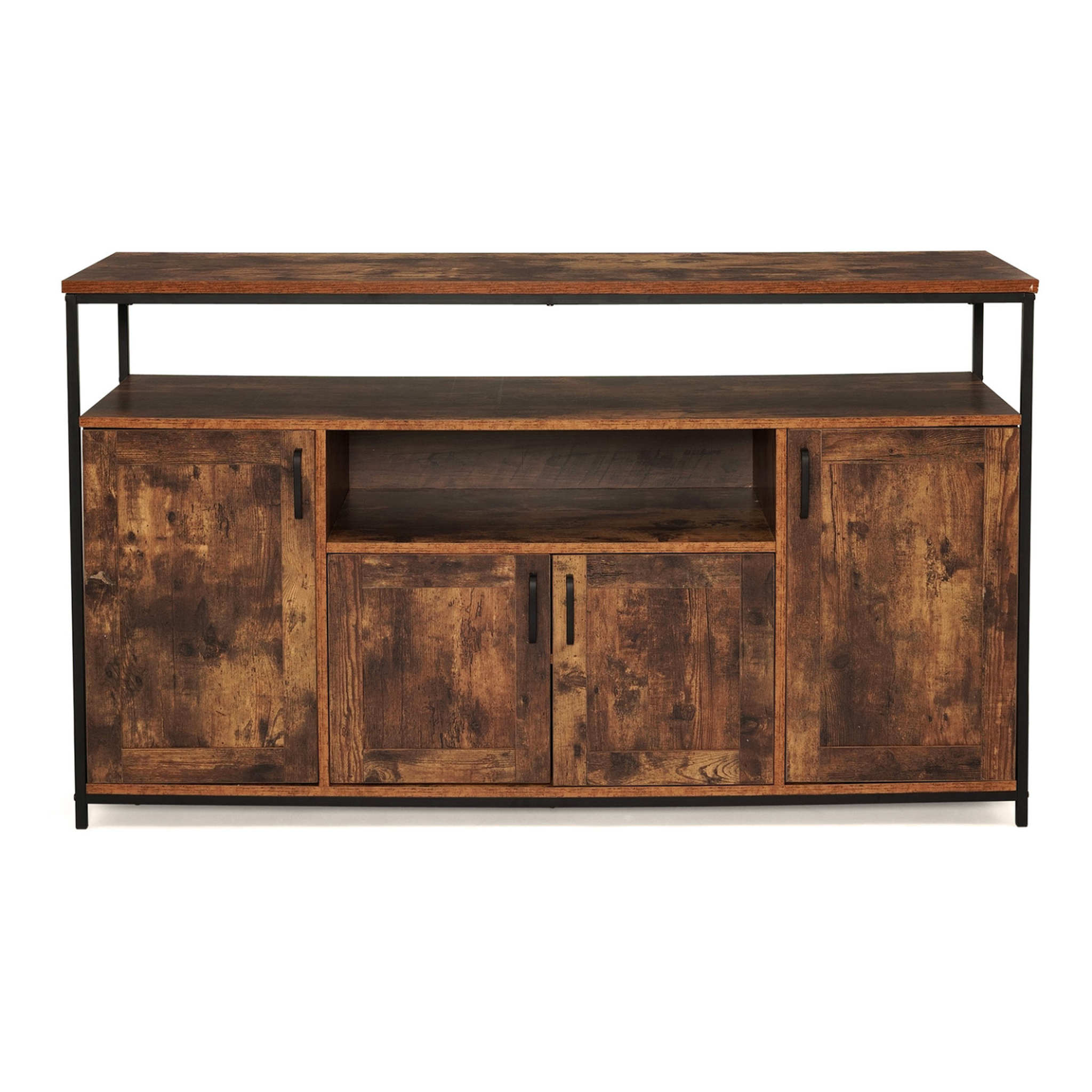 Voir la diapositive 3 : ID MARKET Buffet 140 cm dayton 4 portes avec niche effet vieilli design industriel