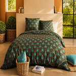 ATELIER DU COTON Parure housse de couette imprimée 100% coton 57fils ROMANA. Coloris disponibles : Bleu