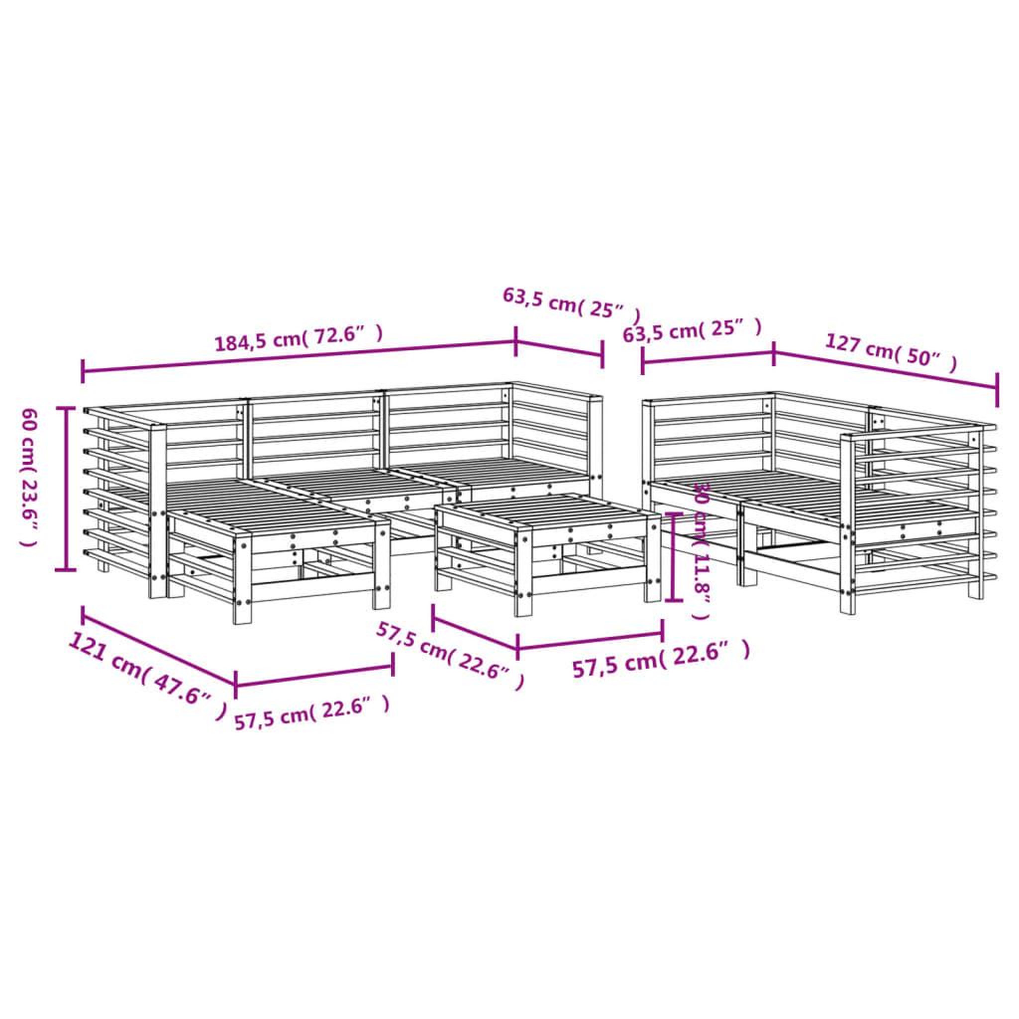 Voir la diapositive 6 : VIDAXL Salon de jardin 7 pcs bois de pin impregne