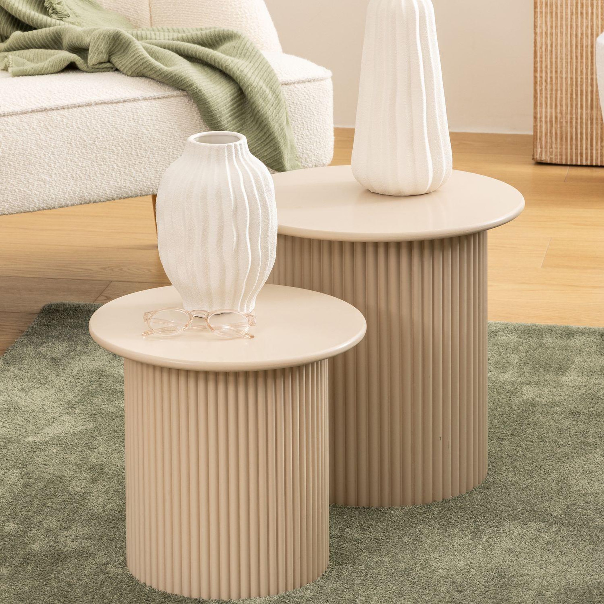 Voir la diapositive 2 : ATMOSPHERA Ensemble de 2 tables à café en bois eino - beige