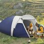 Voir la diapositive 2 : OUTSUNNY Tente de camping 3-4 pers.  - 2 portes - dim. 3,2L x 2,4l x 1,3H m - sac transport inclus - bleu gris