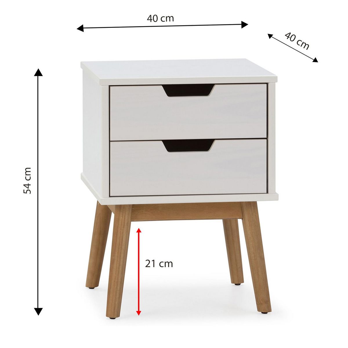VS VENTA-STOCK Table de chevet Baku 2 tiroirs blanc, bois de pin massif