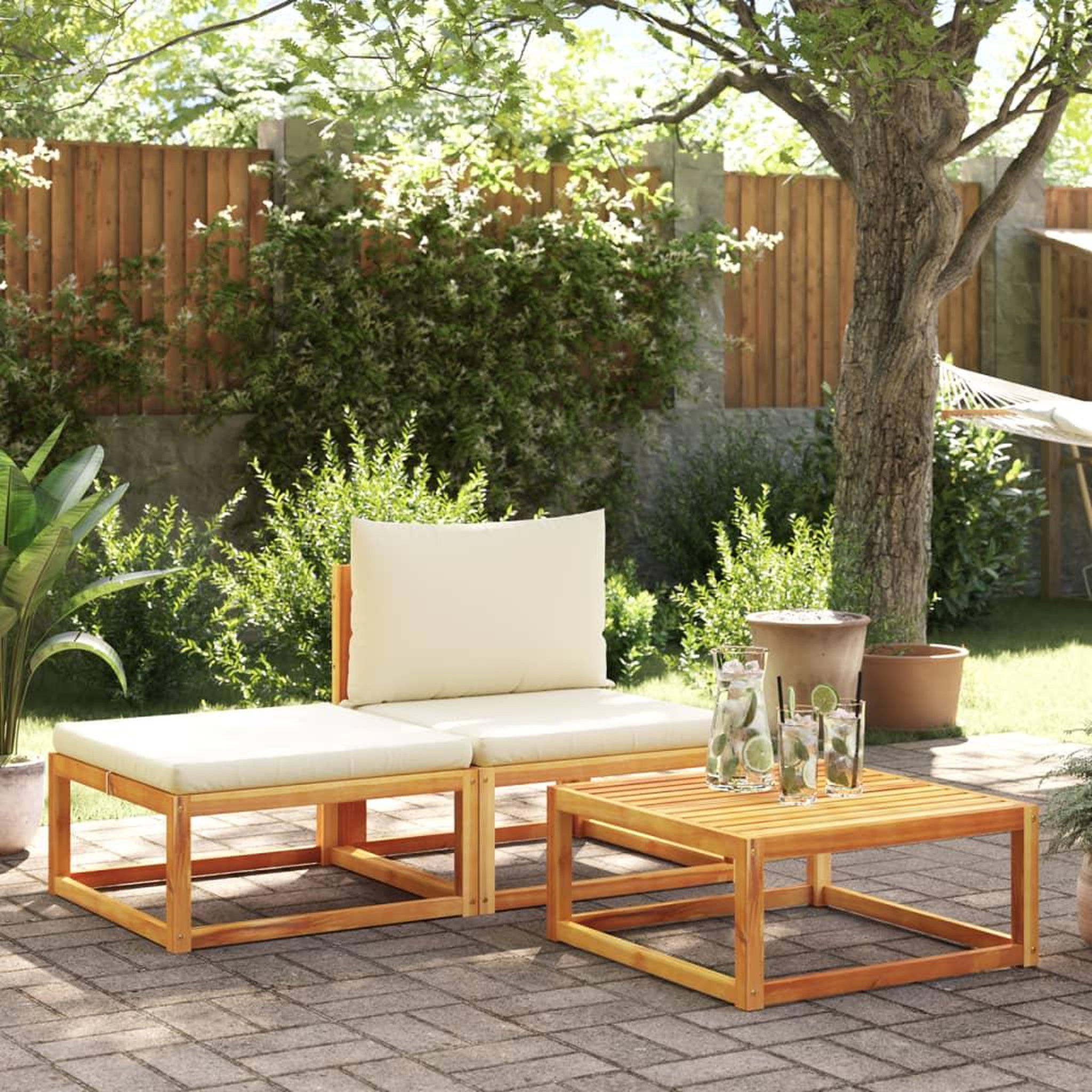 VIDAXL Salon de jardin avec coussins 3 pcs bois massif d'acacia