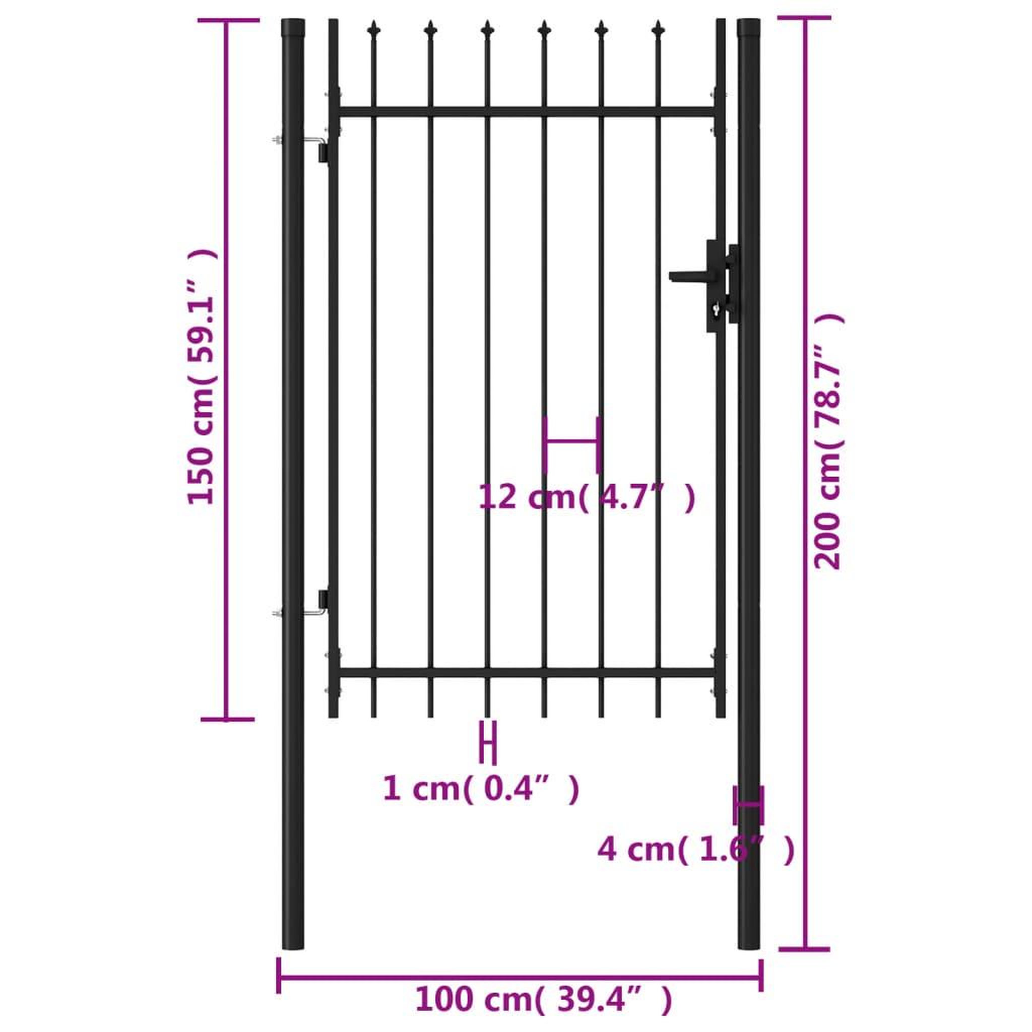 Voir la diapositive 5 : VIDAXL Portillon simple porte avec dessus a pointe Acier 1x1,5 m Noir