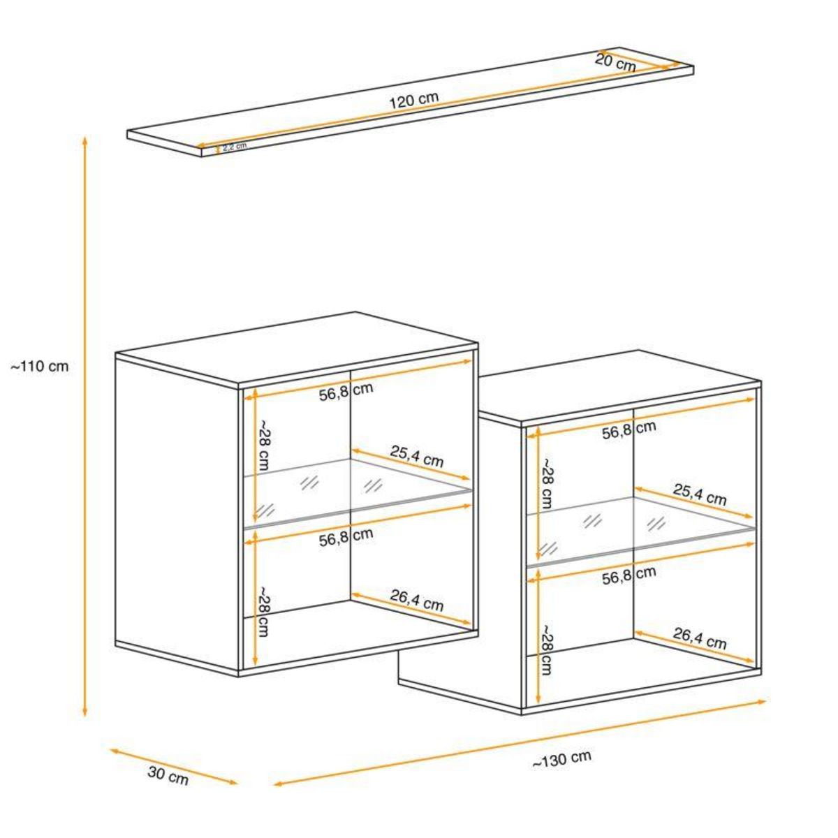 Paris Prix Lot de 2 Vitrines Murales & Étagère  Switch SBIII  130cm Noir
