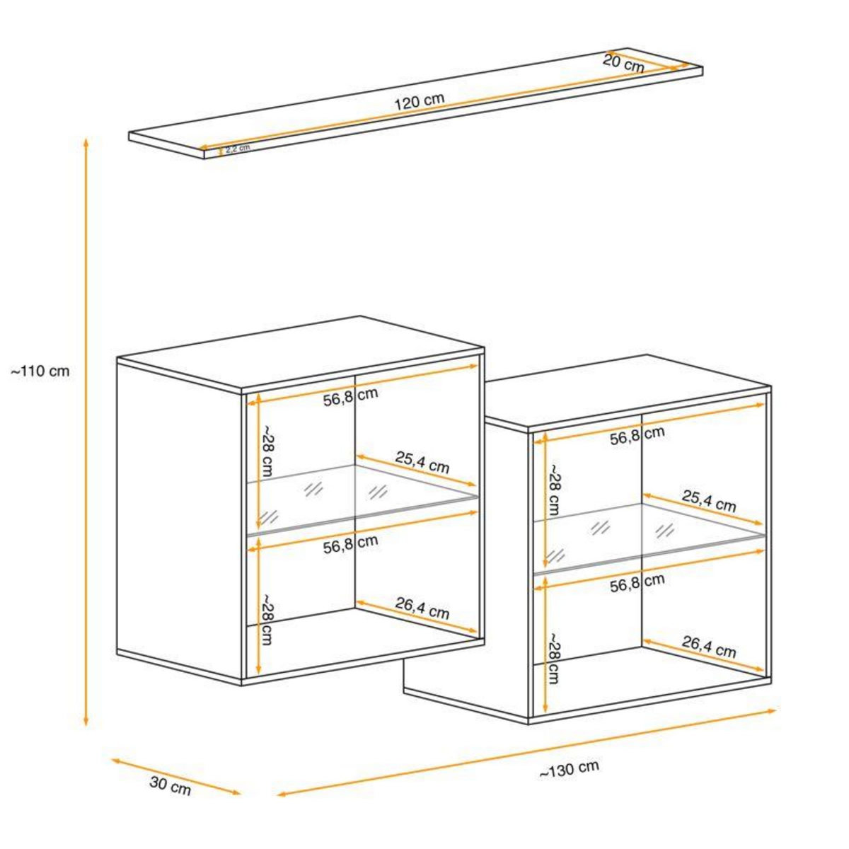 Paris Prix Lot de 2 Vitrines Murales & Étagère  Switch SBIII  130cm Noir