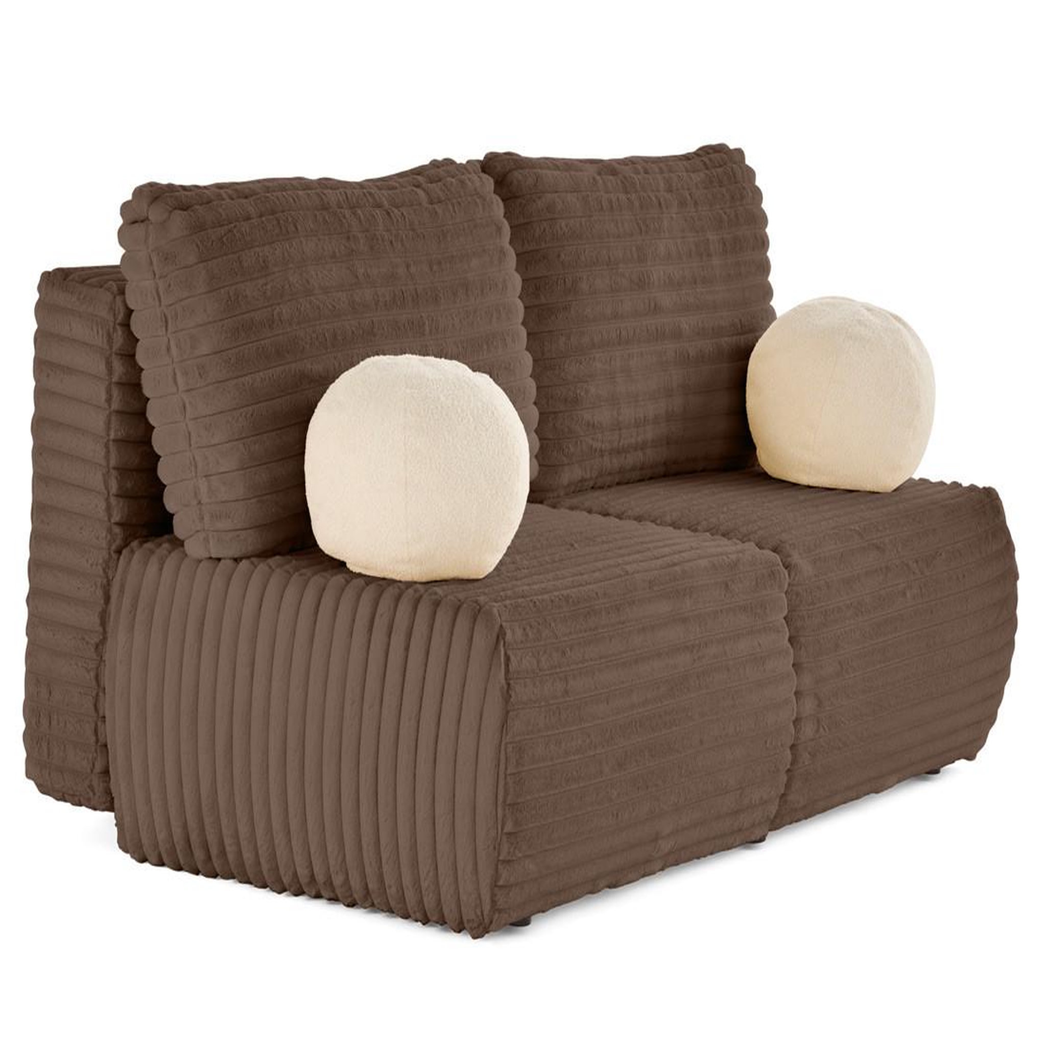 Voir la diapositive 5 : BEST MOBILIER Marvin - canapé 3 places convertible et coffre en fausse fourrure côtelée avec 2 coussins boule inclus