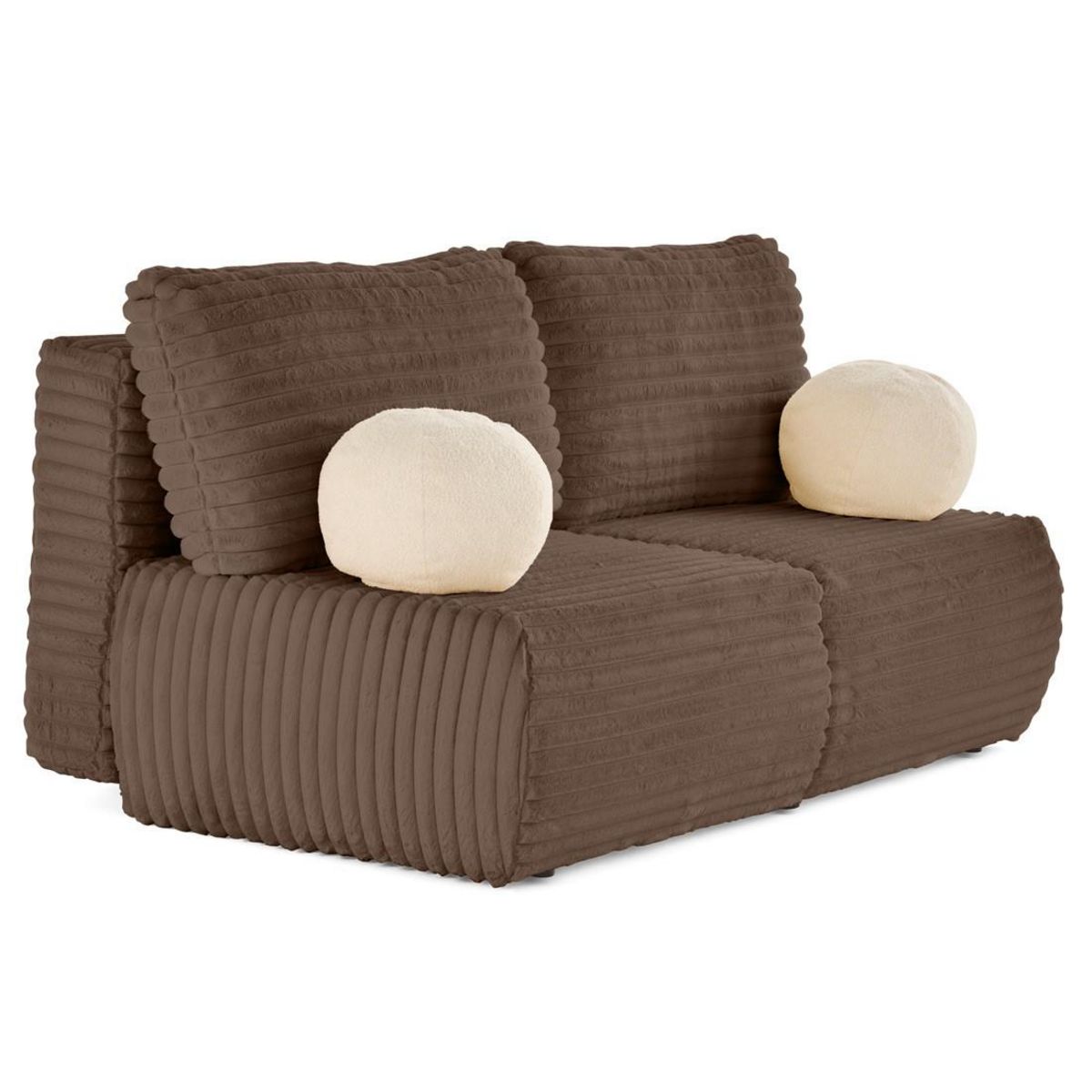 BEST MOBILIER Marvin - canapé 3 places convertible et coffre en fausse fourrure côtelée avec 2 coussins boule inclus