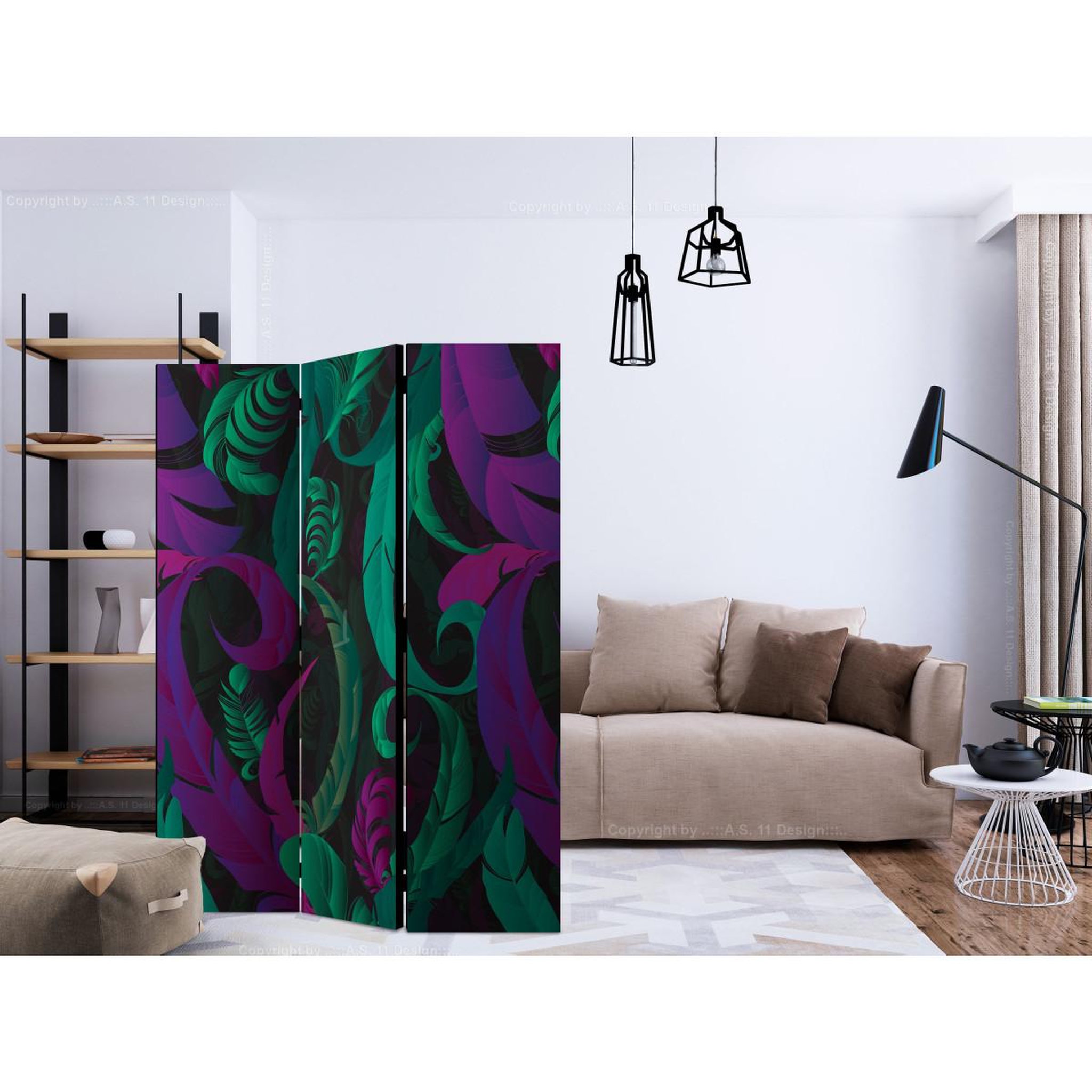 Voir la diapositive 2 : Paris Prix Paravent 3 volets  dance of feathers  135x172cm