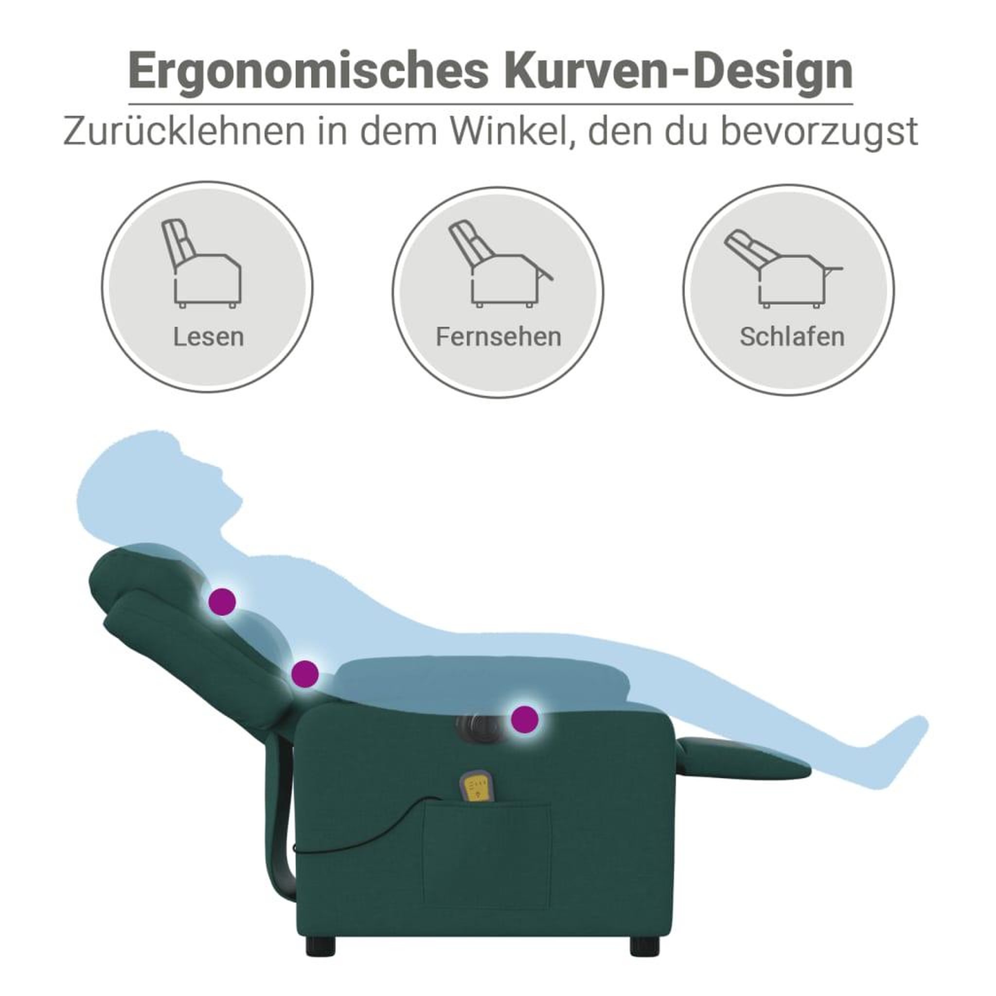 Voir la diapositive 6 : VIDAXL Fauteuil de massage inclinable electrique Vert fonce Tissu