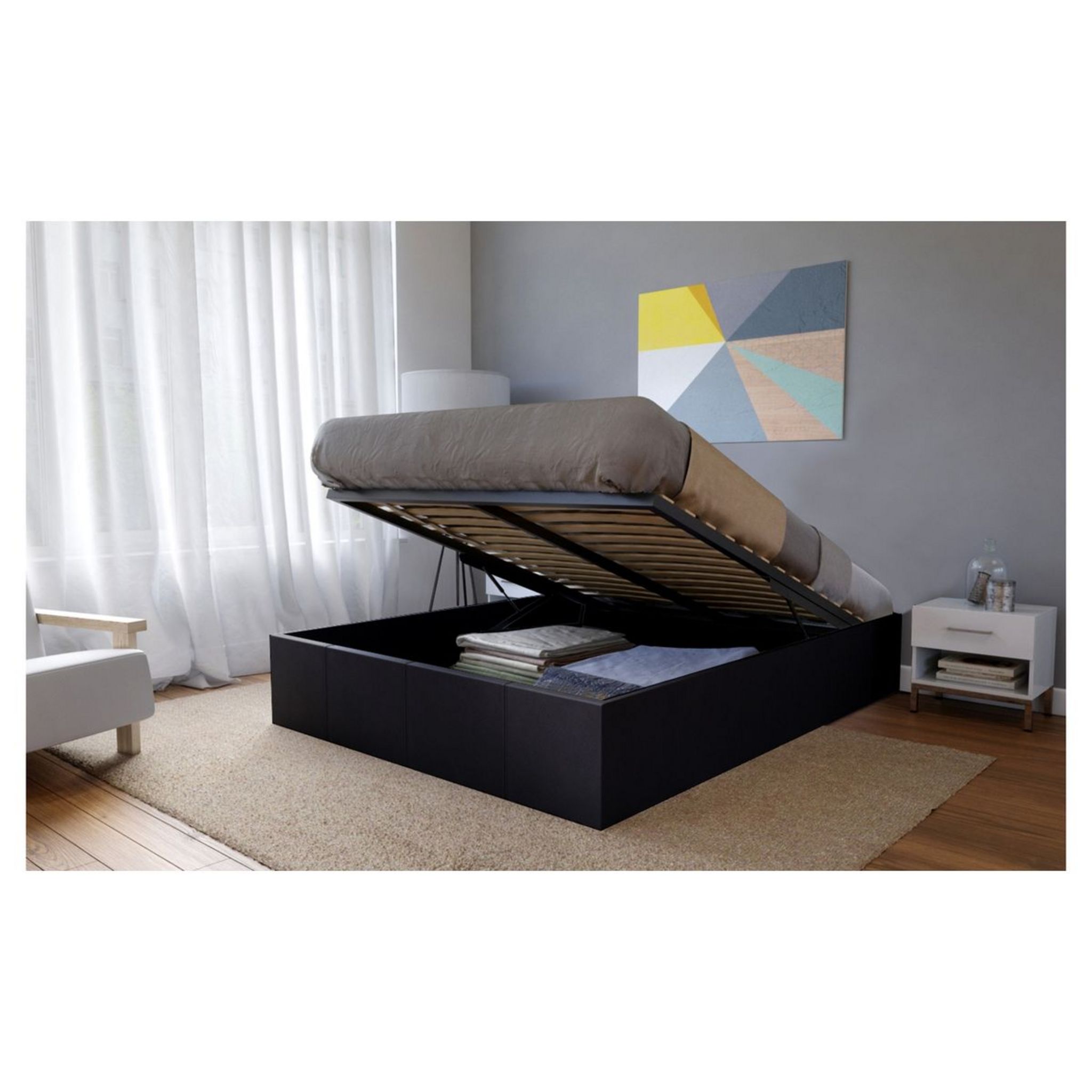 Lit coffre TORINO 160 x 200 cm + sommier TIVOLI. Coloris disponibles : Blanc