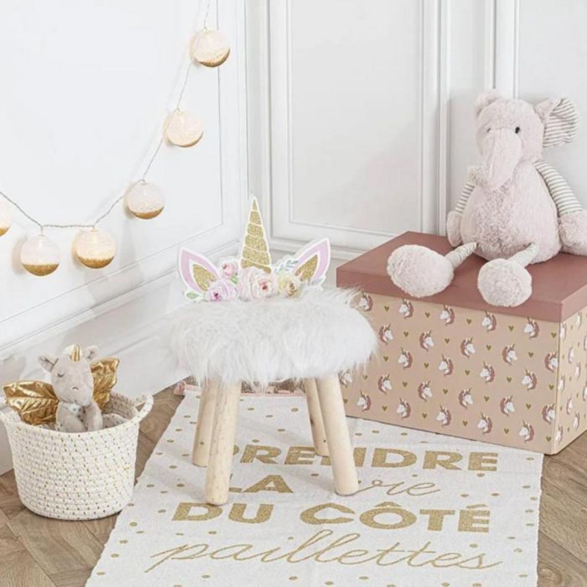 Atmosphera Kids Tabouret Enfant  Licorne  40cm Blanc