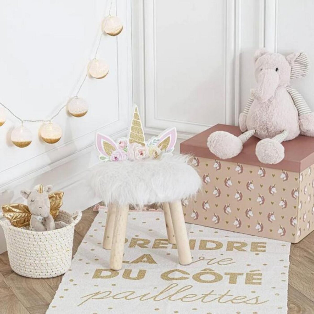 Atmosphera Kids Tabouret Enfant  Licorne  40cm Blanc