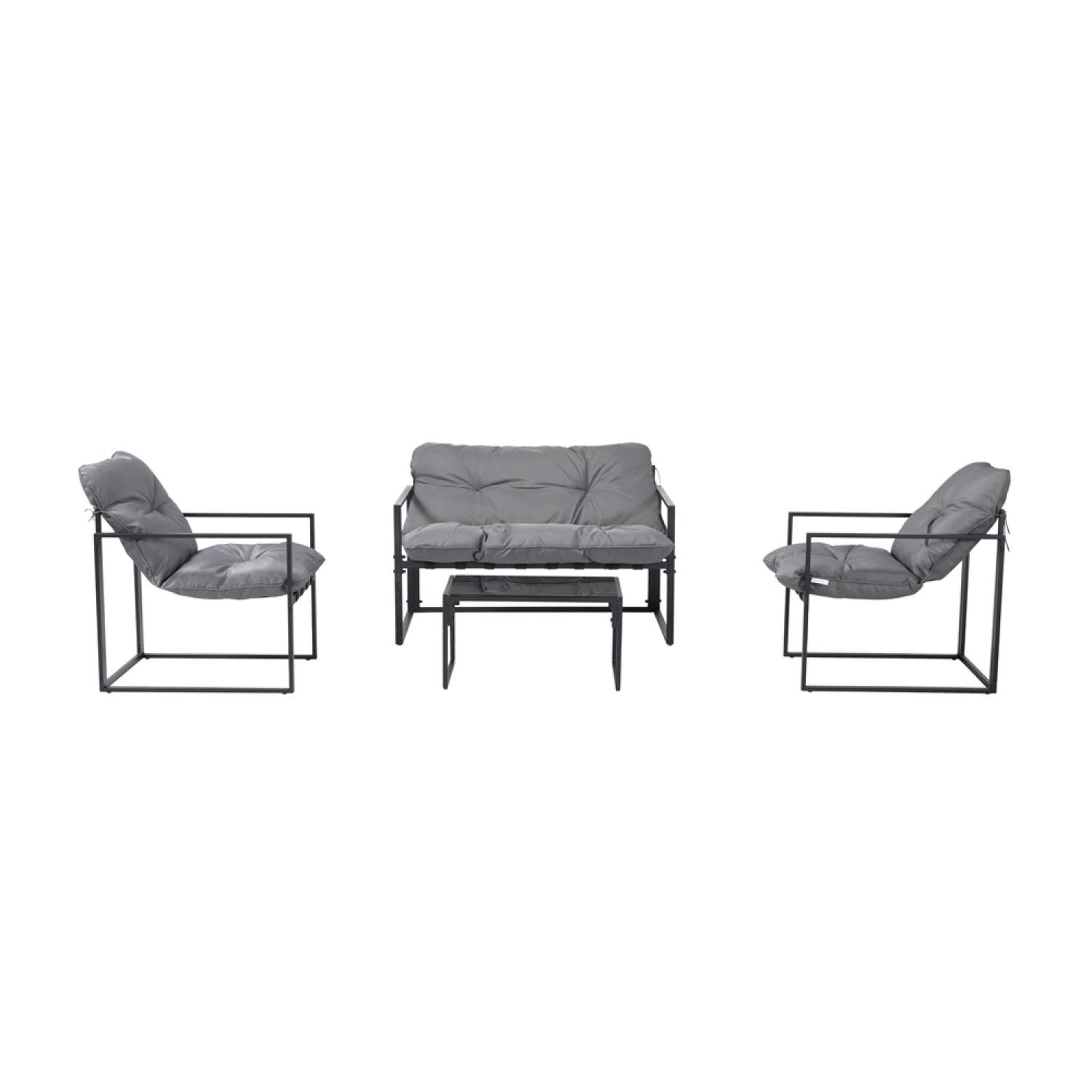 CONCEPT USINE Salon de jardin 4 places contemporain noir et coussins gris rabat
