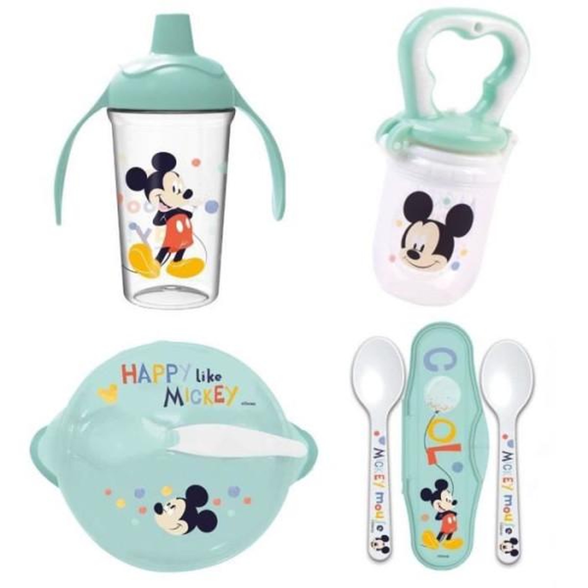 THERMOBABY Pack repas 1er age thermobaby mickey - 1 grignoteuse + 1 bol avec cuillere + 1 tasse a poignée + un set de 2 couverts