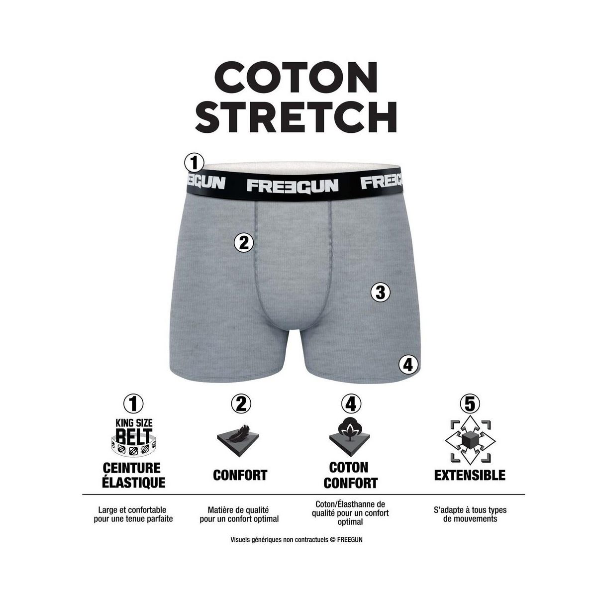 FREEGUN Lot de 3 Boxers coton garçon Never Stop