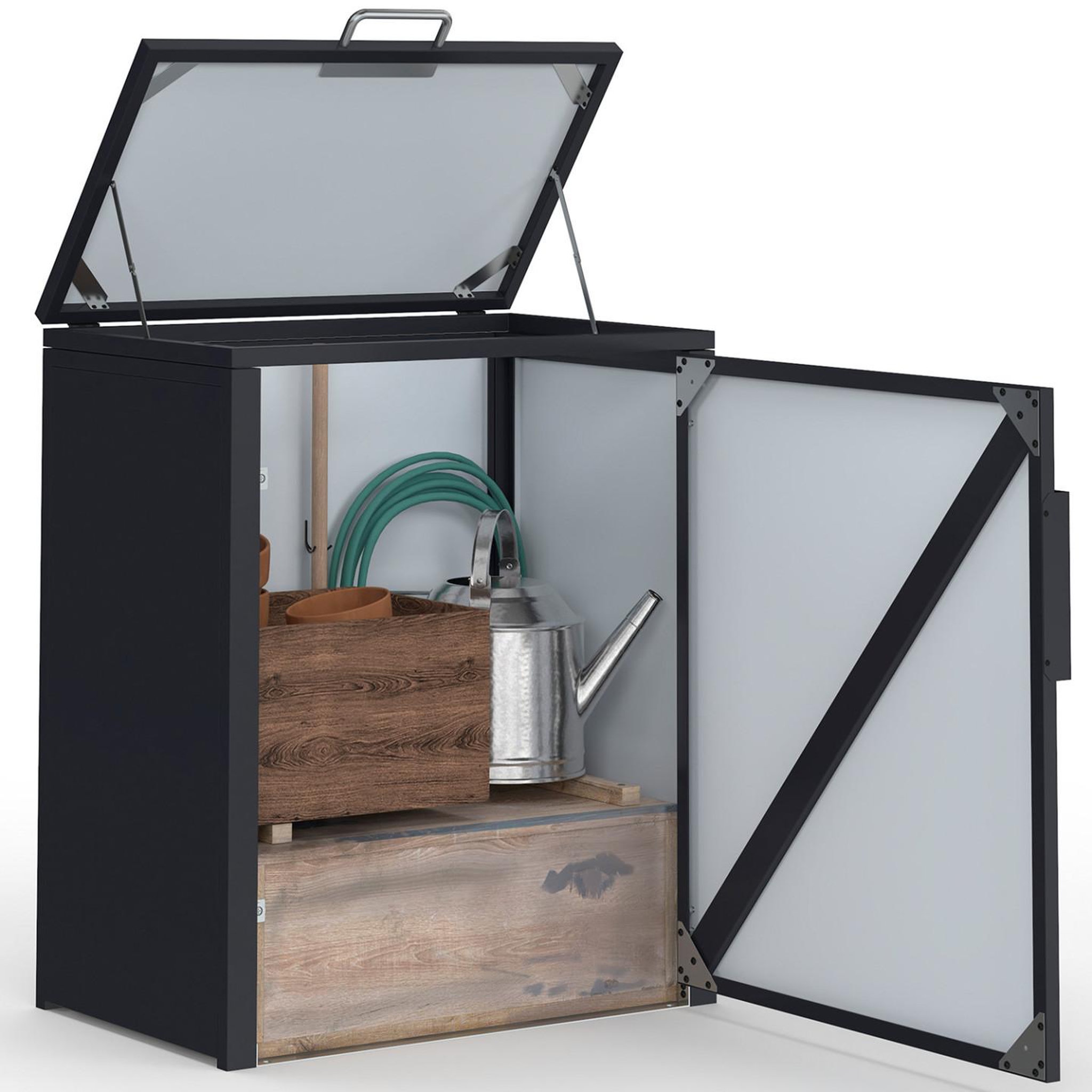 ID MARKET Armoire de jardin en métal 70 x 40 x 80 cm gris anthracite avec toit relevable double porte et étagère
