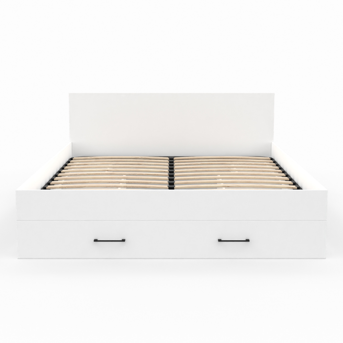 ID MARKET Lit double MINEA avec tiroirs + niches de rangement + tête de lit et sommier 140 x 190 cm blanc