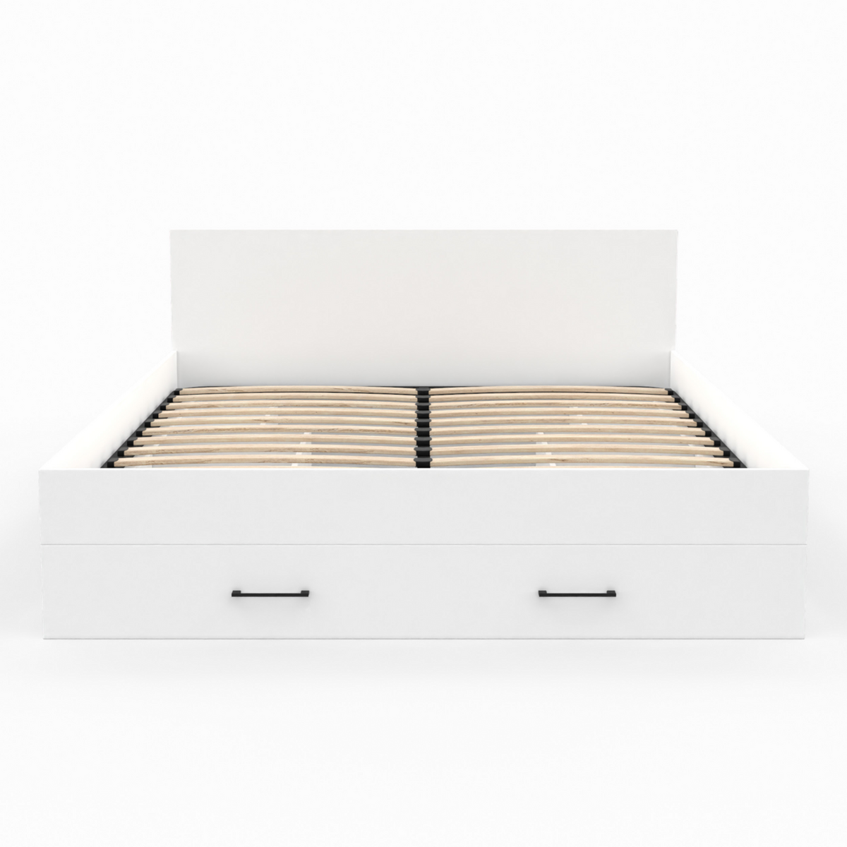 ID MARKET Lit double MINEA avec tiroirs + niches de rangement + tête de lit et sommier 140 x 190 cm blanc