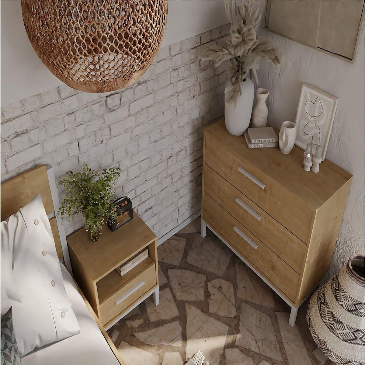 Habitat et Jardin Commode  CRAFT  - Bois - 3 tiroirs - Marron/Blanc