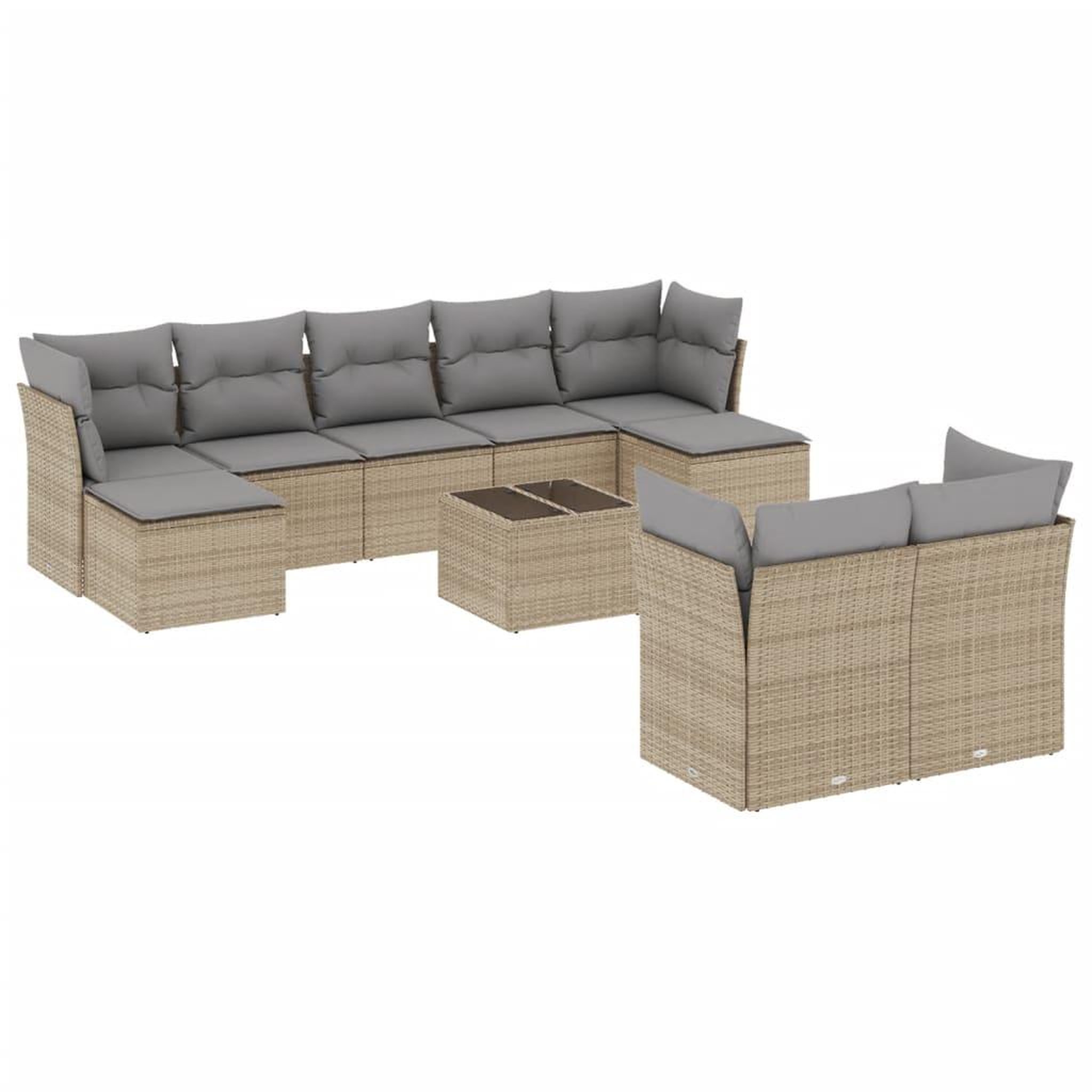 Voir la diapositive 2 : VIDAXL Salon de jardin avec coussins 10 pcs beige resine tressee