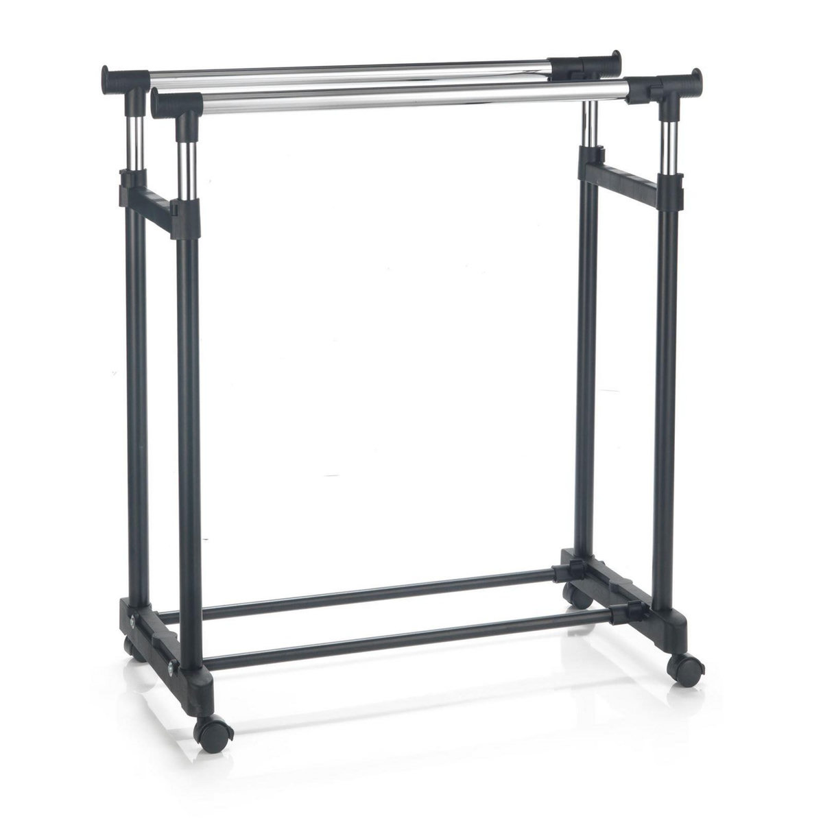 IDIMEX Portant à vêtements CASA en métal chromé et noir, penderie double sur roulettes avec 2 barres hauteur et longueur réglables