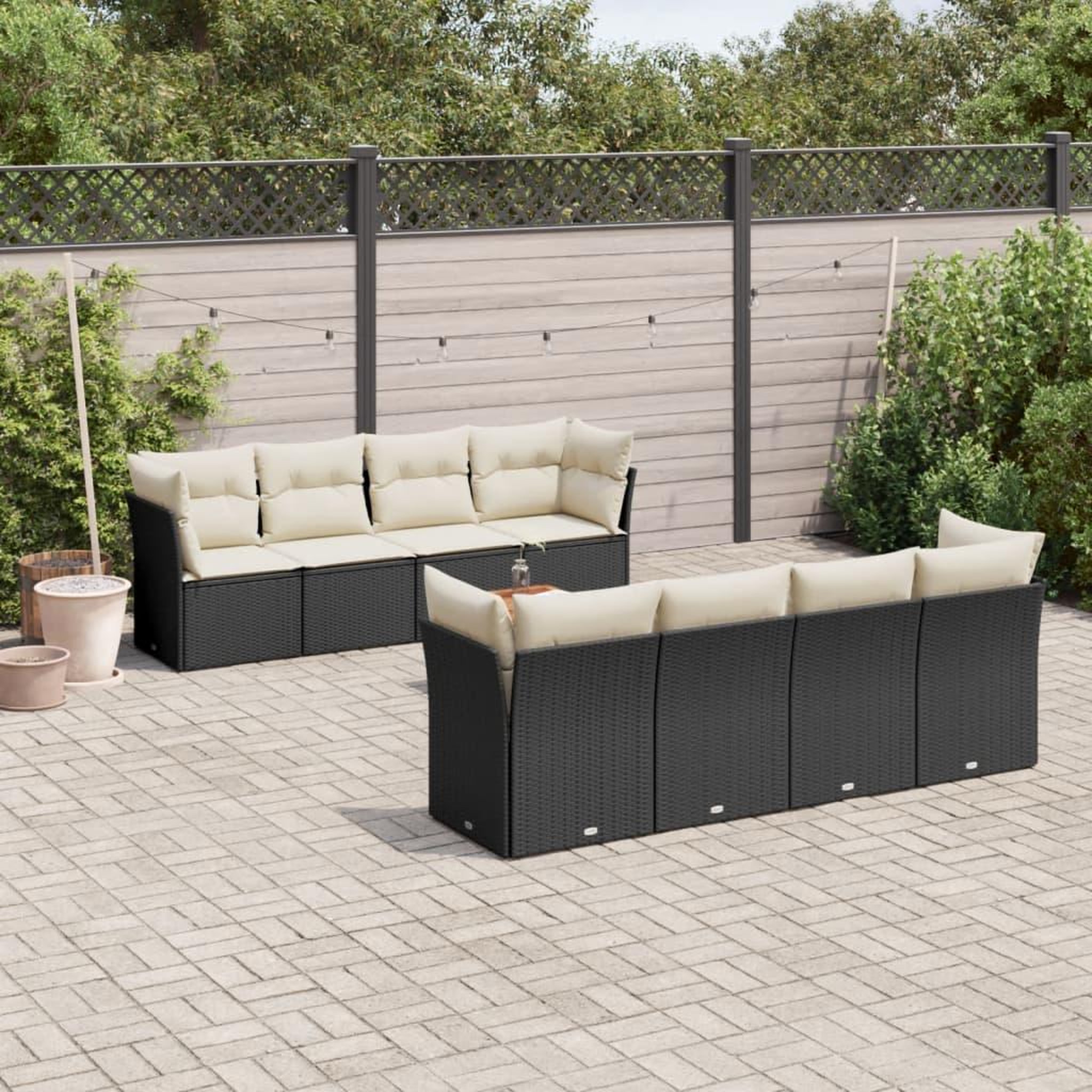 VIDAXL Salon de jardin 9 pcs avec coussins noir resine tressee