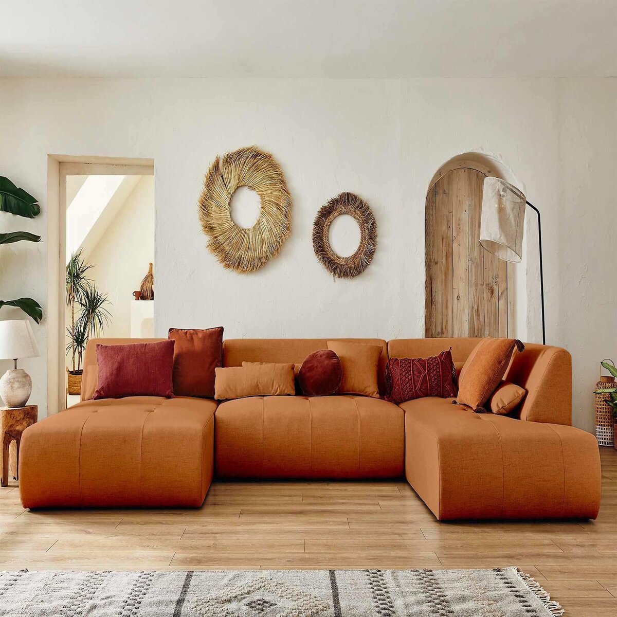 LISA DESIGN Onyx - canapé panoramique d'angle droit 7 places - en tissu