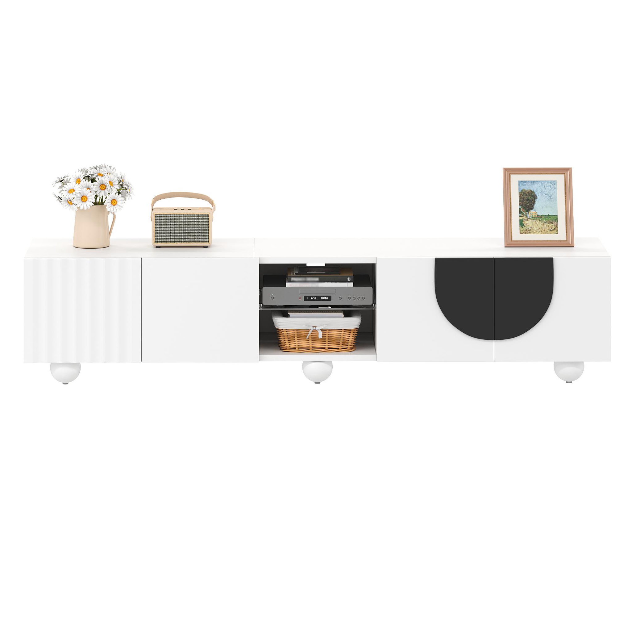 MERAX Meuble tv blanc+noir 180 cm mdf