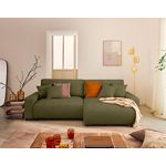 LISA DESIGN Pivoine - canapé d'angle 4 places réversible convertible avec 2 coffres en velours côtelé. Coloris disponibles : Gris, Vert, Beige, Orange, Bleu