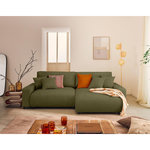 LISA DESIGN Pivoine - canapé d'angle 4 places réversible convertible avec 2 coffres en velours côtelé. Coloris disponibles : Bleu, Gris, Orange, Beige, Vert