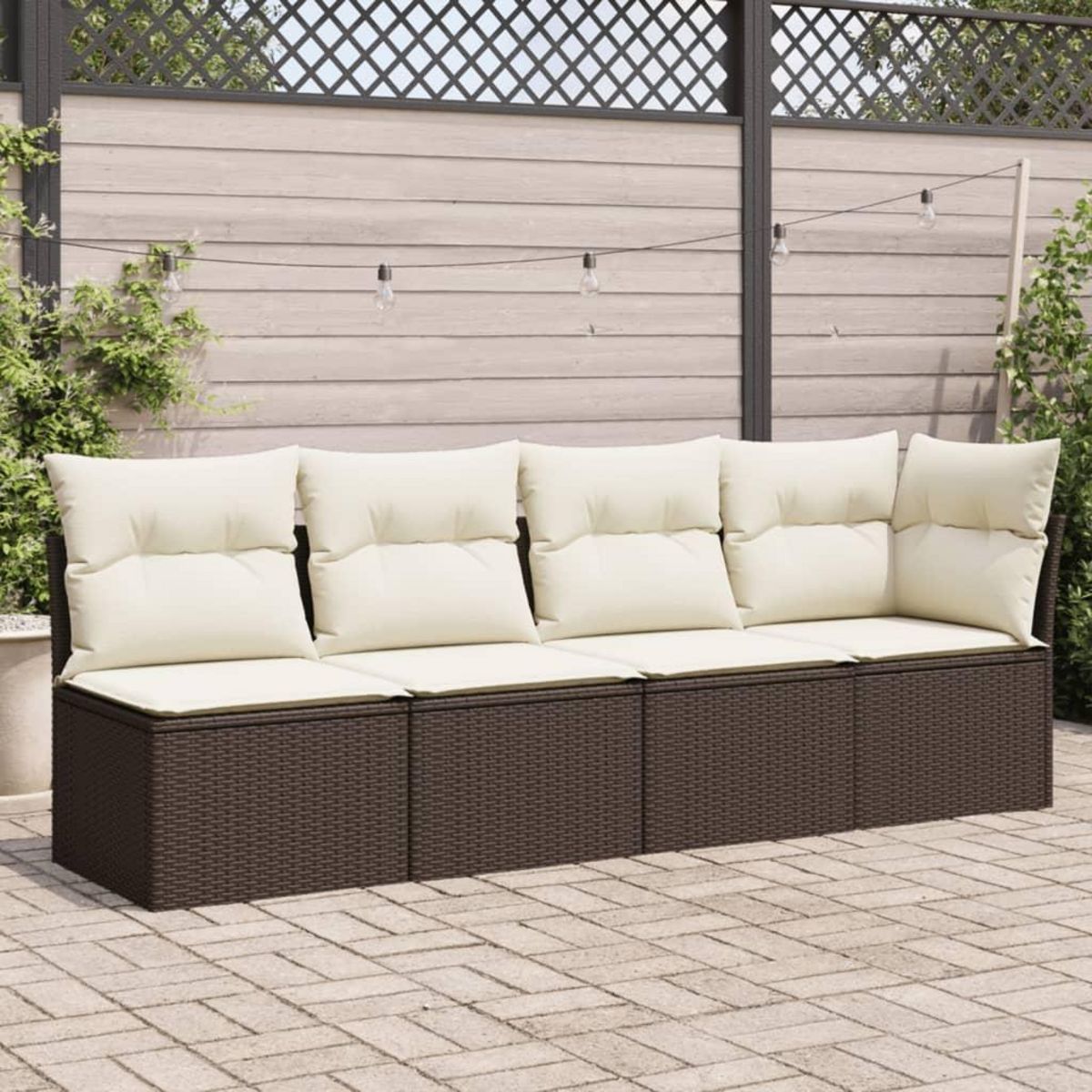 VIDAXL Canape de jardin avec coussins 4 places marron resine tressee