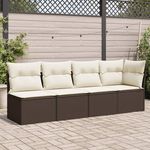 VIDAXL Canape de jardin avec coussins 4 places marron resine tressee